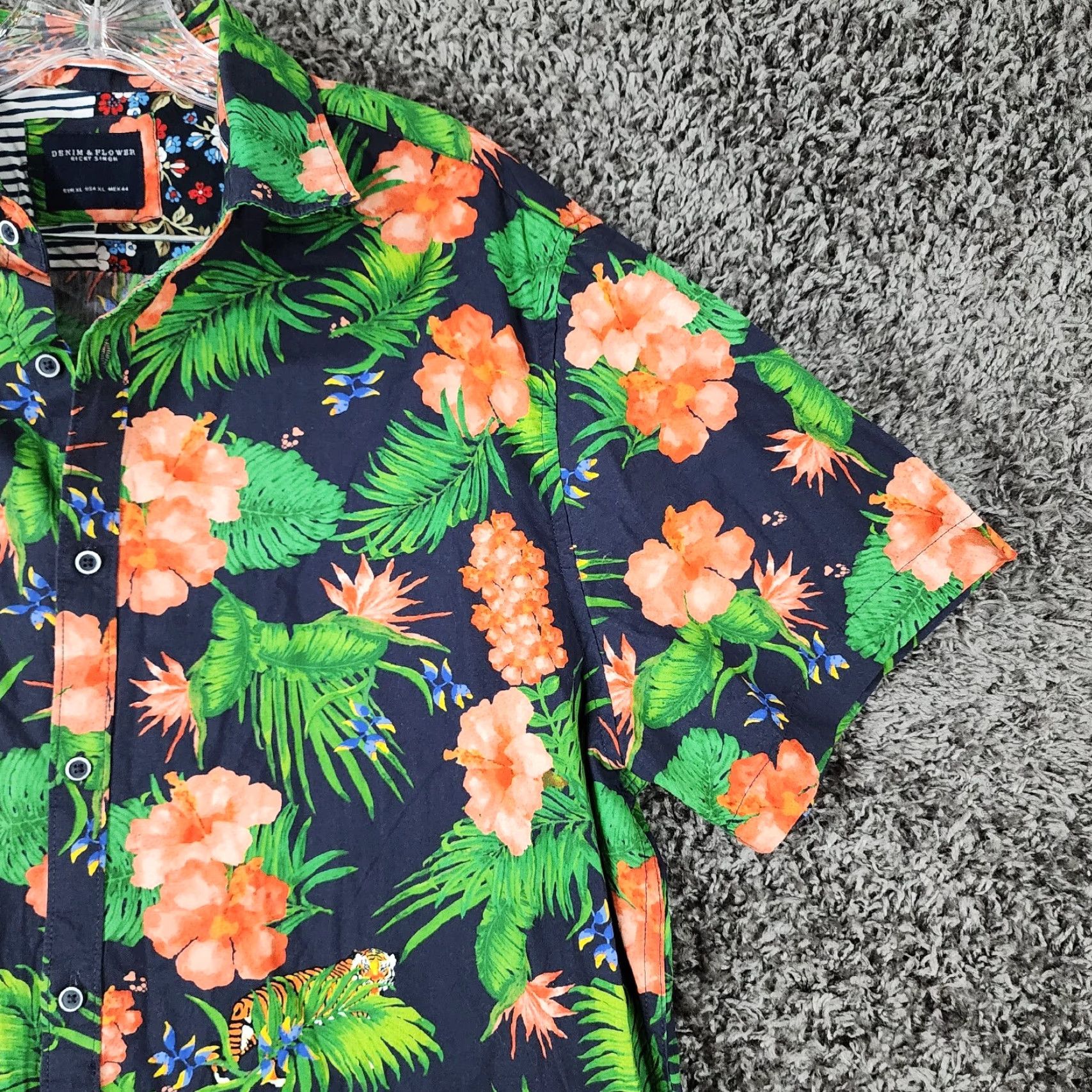 Denime Denim & Flower Shirt Mens XL Floral Button-Up Short Sleeve Blue Green - Denim & Flower Mens XL Floral Button-Up Shirt Short Sleeve Green Blue Size US 36 / EU 52 - 3 Thumbnail