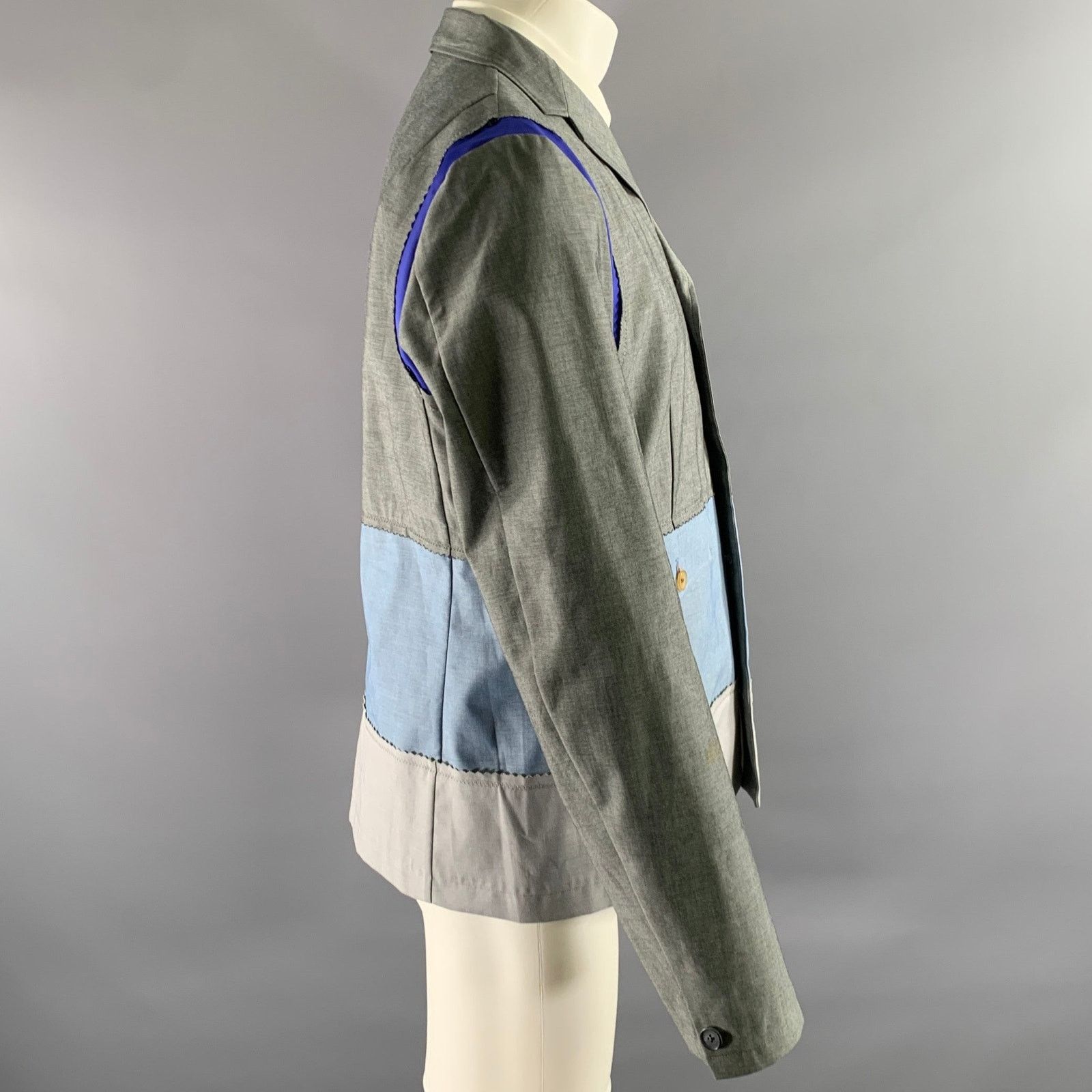Kolor KOLOR 42 Grey Blue Color Block Cotton Nylon Sport Coat Size 42L - 4 Thumbnail
