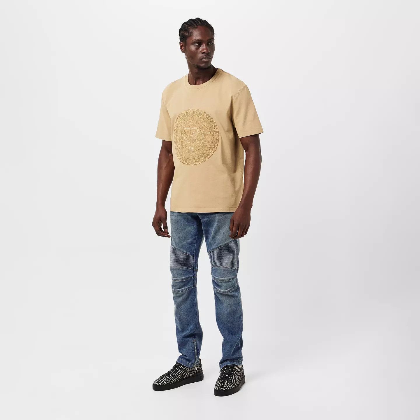 Balmain o1g2r1mq0426 Biker Ribbed Straight Leg Jeans in Blue Size US 30 / EU 46 - 6 Thumbnail