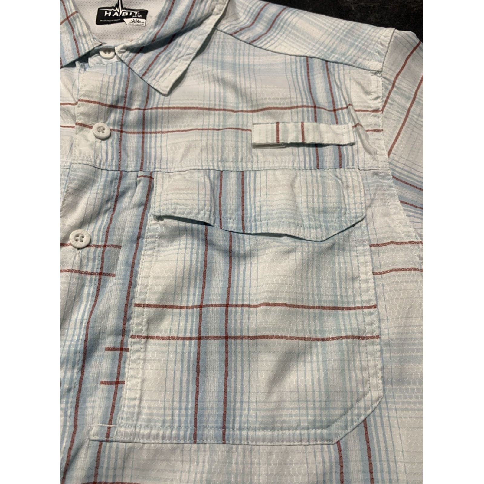 Habitat Habit Men’s Short Sleeve Shirt M White Blue UV Protection Vented Lightweight Fish Pattern Size US M / EU 48-50 / 2 - 3 Thumbnail