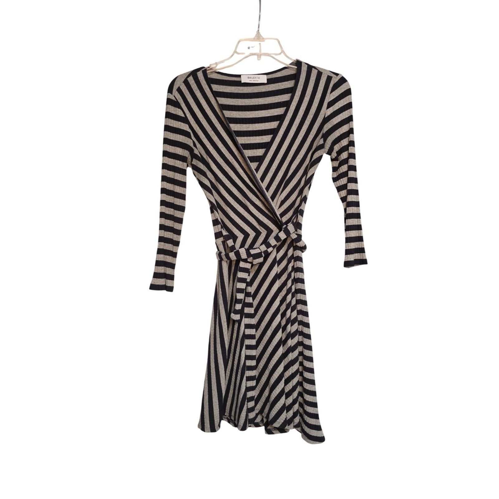 Bailey 44 Bailey Black & Tan Striped Wrap Dress With Long Sleeves Size S / US 4 / IT 40 - 3 Thumbnail