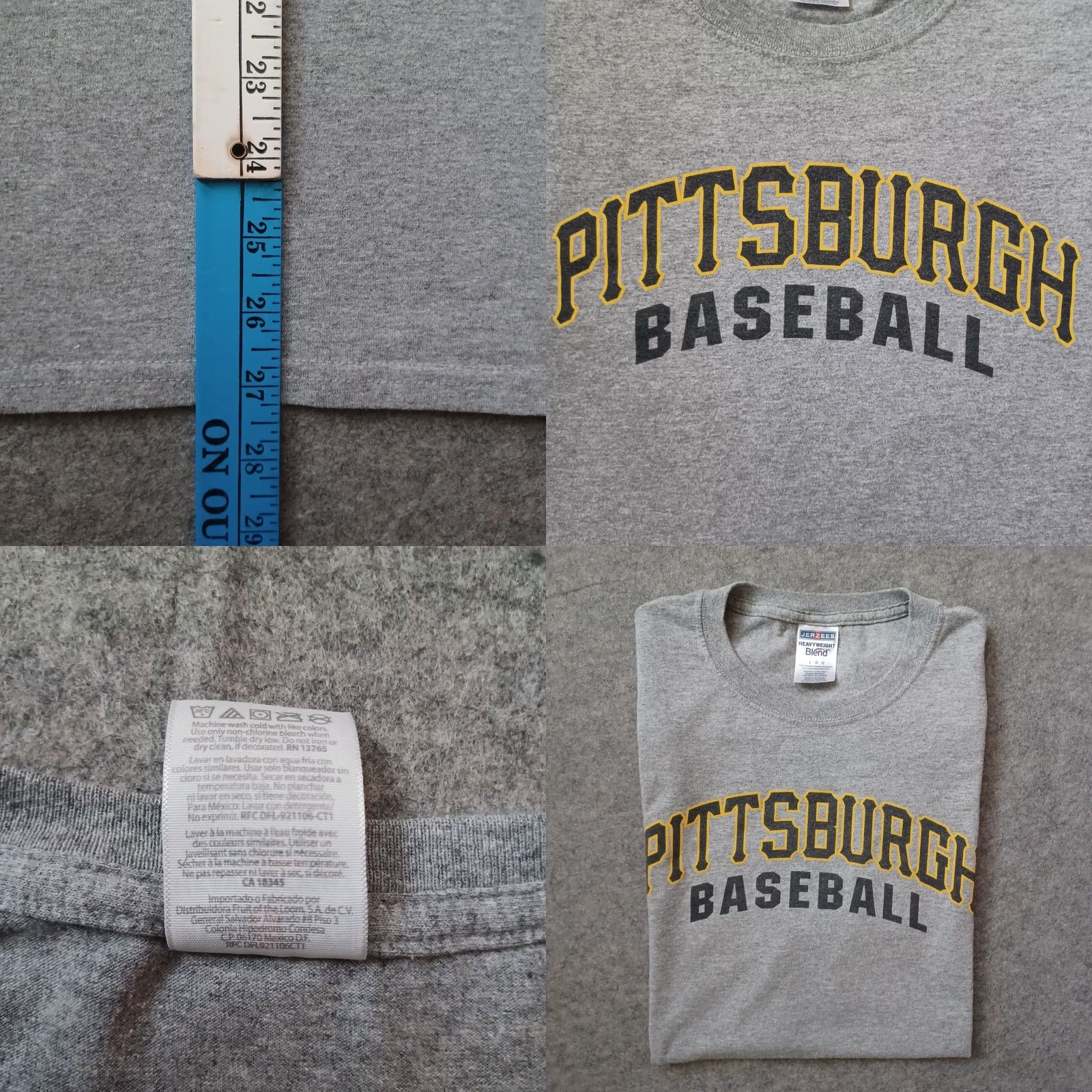 Jerzees Pittsburgh Pirates Baseball T Shirt Mens Large Gray MLB Short Sleeve Nike Shirt Size US L / EU 52-54 / 3 - 8 Thumbnail