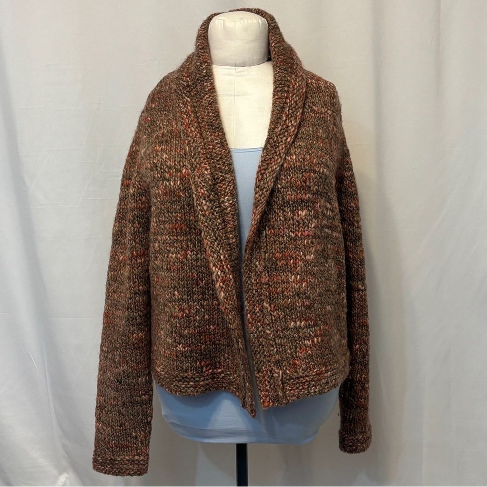 J. Jill J. Jill Italian Yarn Knit Open Front Brown Cardigan Sweater Size L / US 10 / IT 46 - 7 Thumbnail