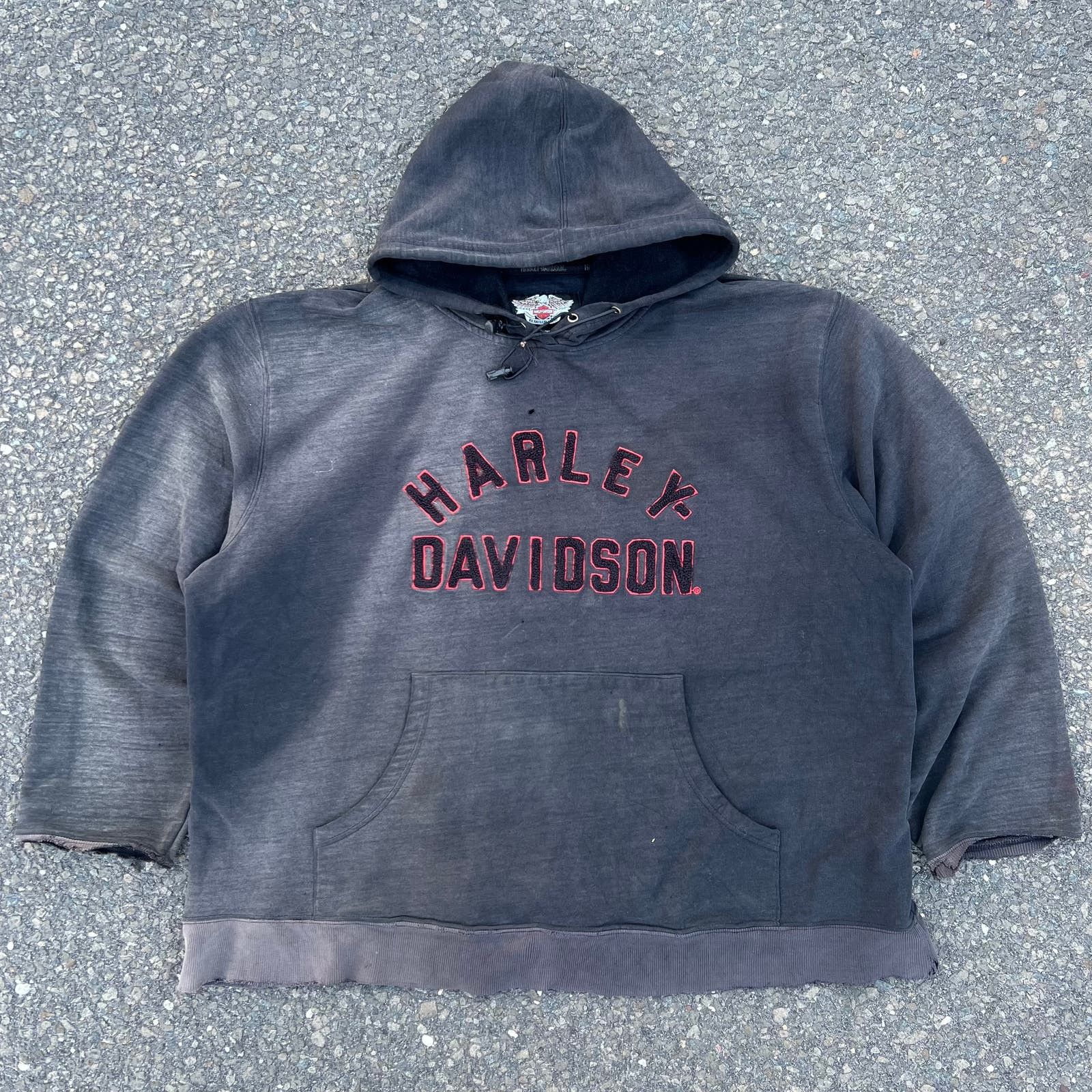 image of Harley Davidson Grunge Crazy Faded Hoodie Sweatshirt in Black, Men's (Size 2XL)