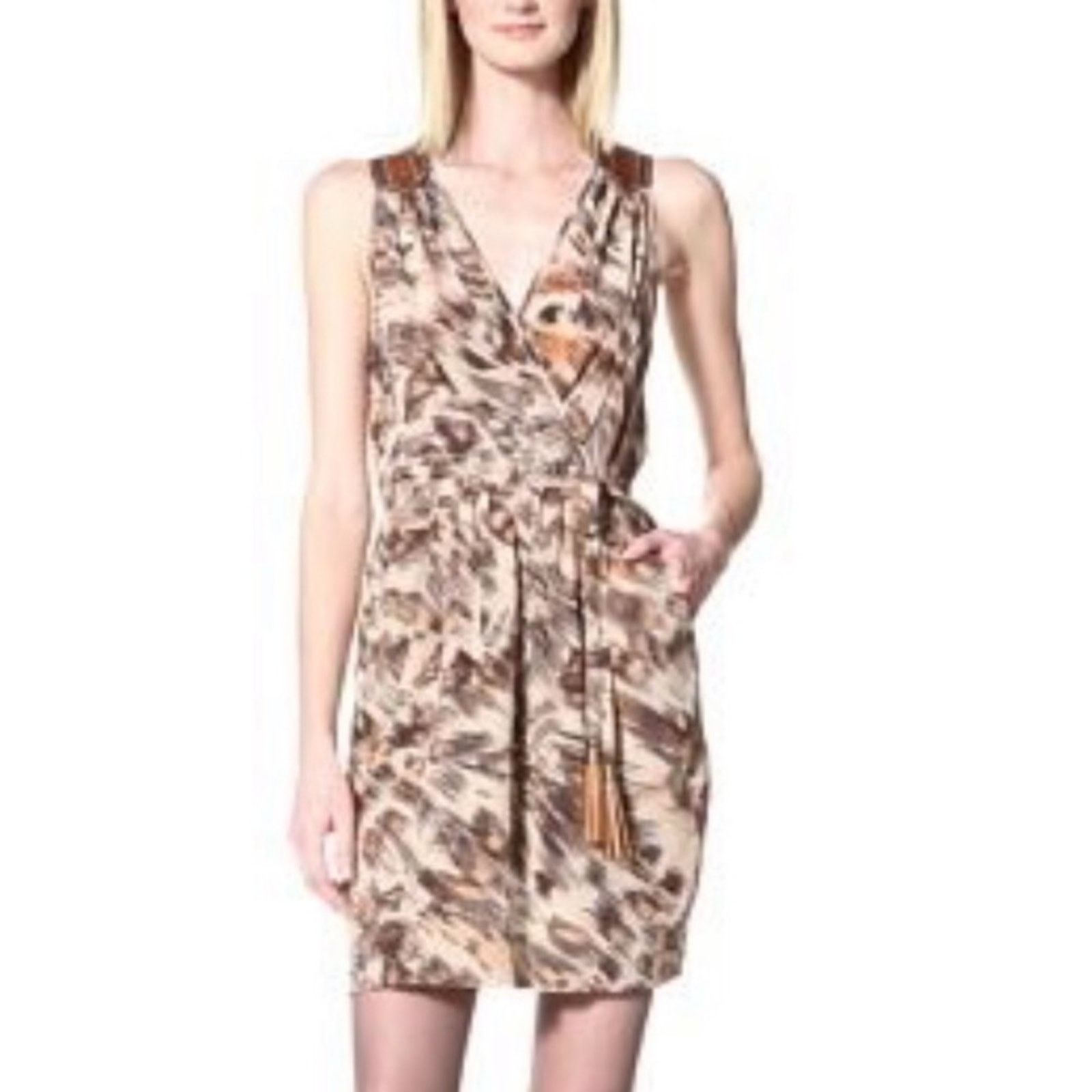 AKIKO REVOLVE Cream Brown Silk Leather Tank Cheetah Dress