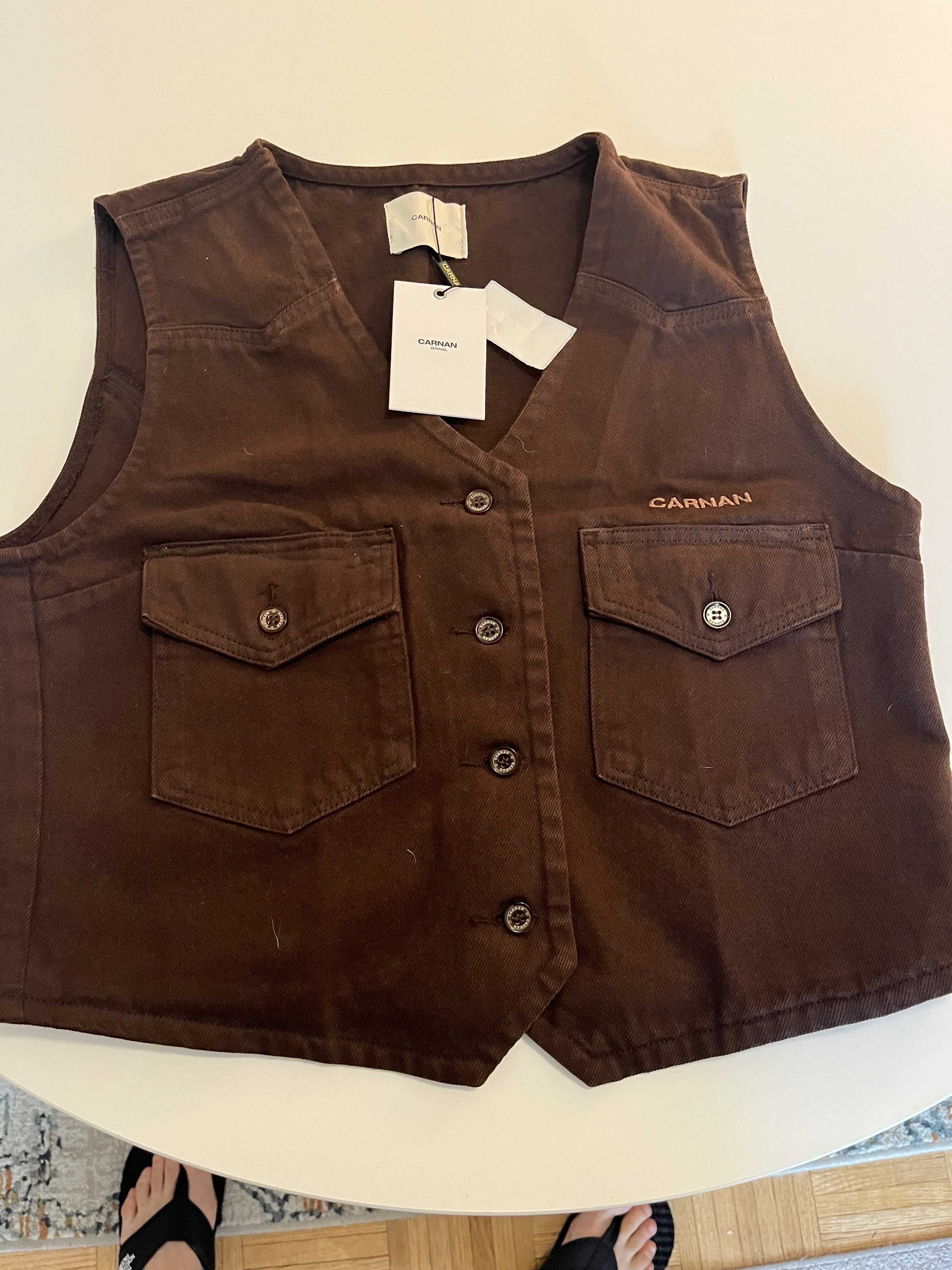 Other Carnan - Workwear Washed Brown Twill Vest Size 40R - 1 Thumbnail