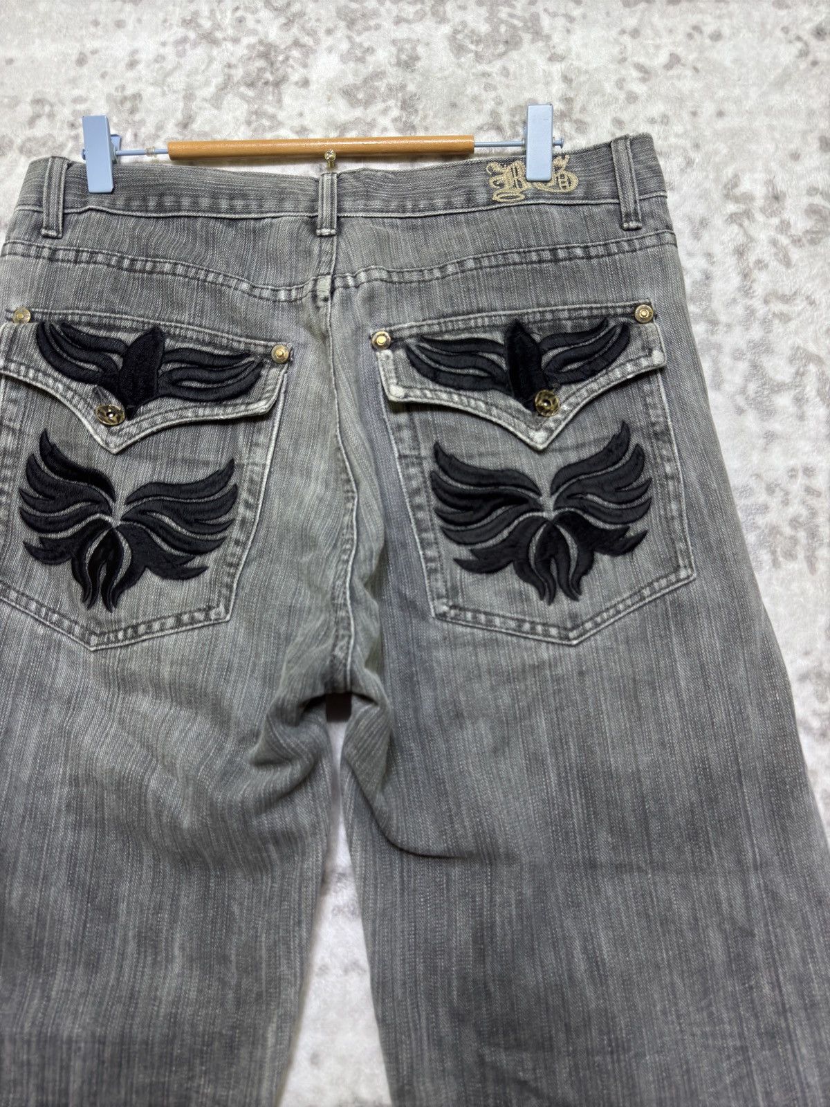 Japanese Brand Vintage Blue Gear Jeans Distressed Black Wing Embroidery Size US 32 / EU 48 - 11 Thumbnail
