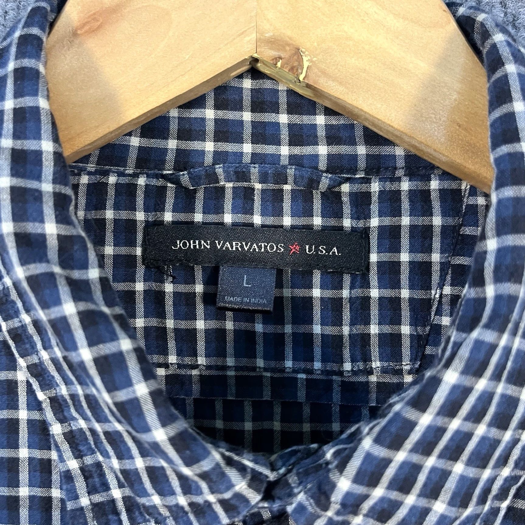 John Varvatos John Varvatos Button-Down Shirt Mens Large 100% Cotton Plaid Blue Flannel Crew Neck Long Sleeve Button-Up Regular Mens Size US L / EU 52-54 / 3 - 5 Thumbnail