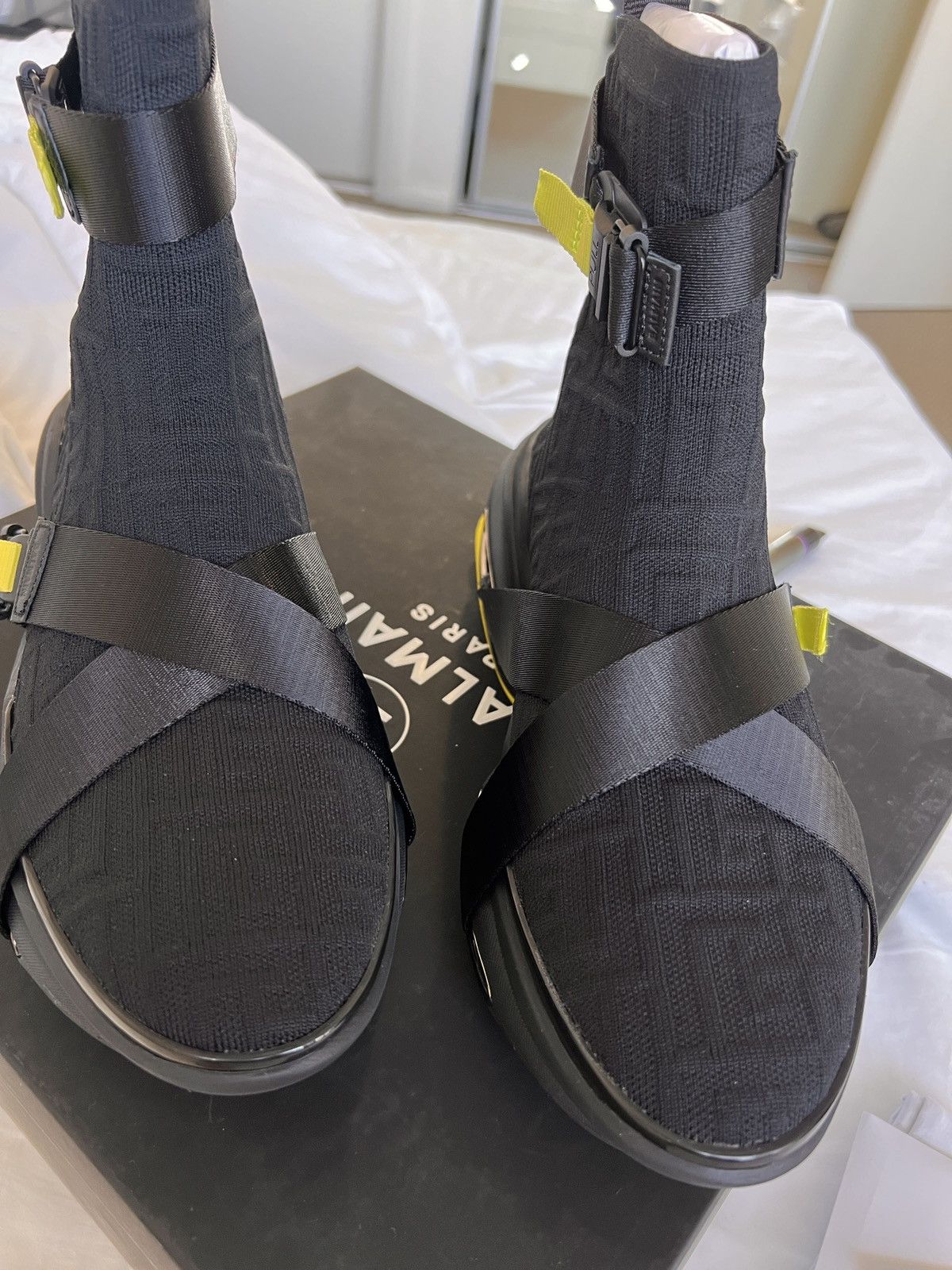 Balmain B-Bold high-top Sock Sneakers 42 Black/Neon Yellow Size US 9 / EU 42 - 7 Thumbnail