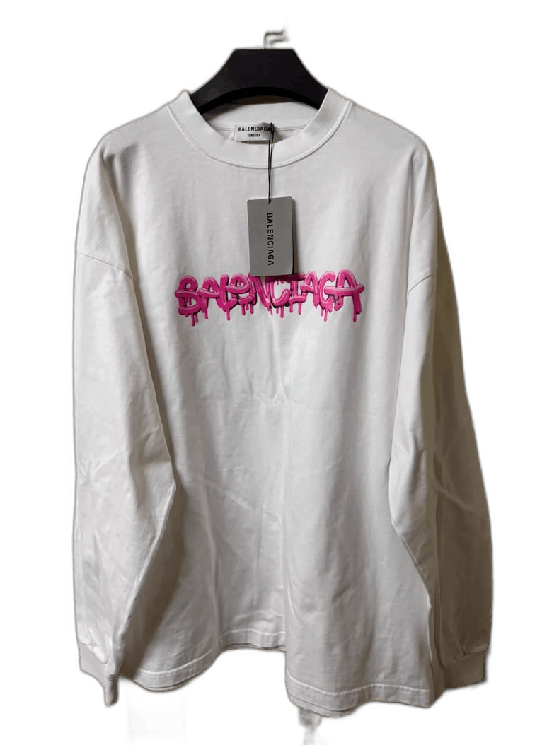 Balenciaga Balenciaga White Long Sleeve Shirt with Pink Logo Size US M / EU 48-50 / 2 - 1 Thumbnail