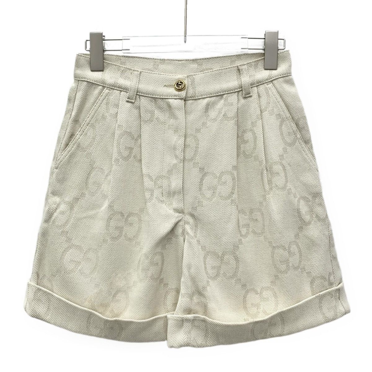 Gucci Gucci Beige Cotton Logo Jacquard All Over Print Shorts Size 27" / US 4 / IT 40 - 1 Thumbnail