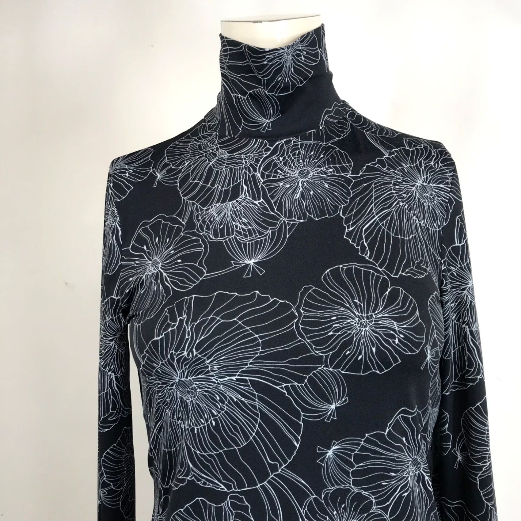 St. John St. John Black Floral Turtleneck Long Sleeve Top - Womens Size S Size S / US 4 / IT 40 - 2 Thumbnail