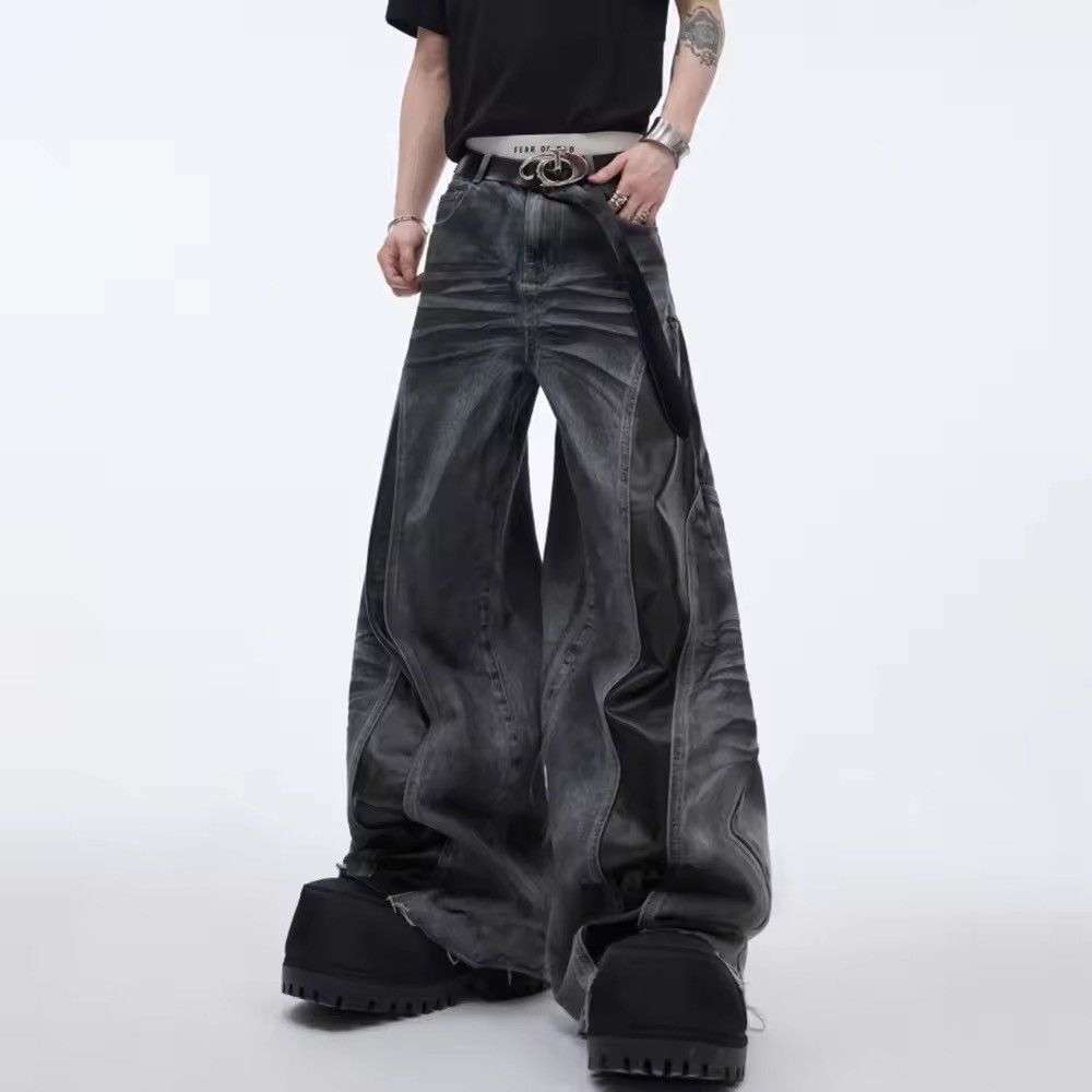 Pu Leather Stitching Denim Pant