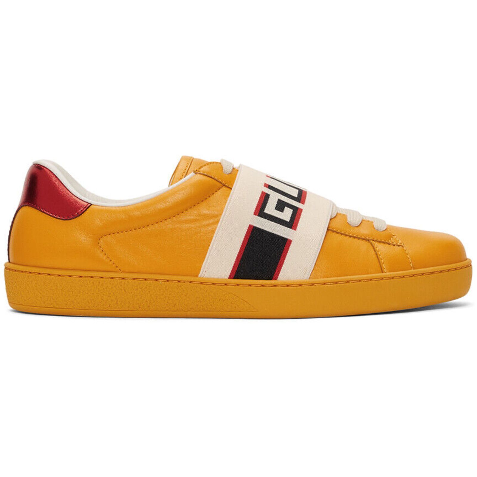 Gucci Gucci Mens Yellow New Ace Elastic Band Leather Flat Low Top Size US 7 / EU 40 - 1 Thumbnail