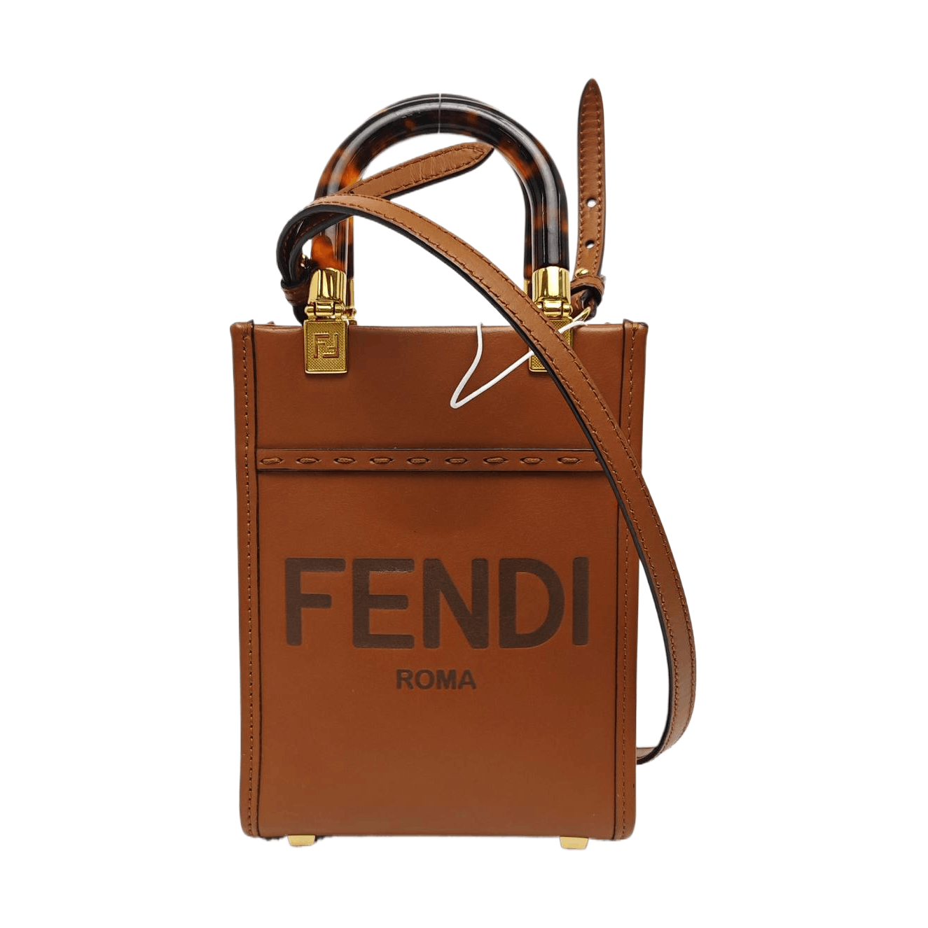 Fendi Fendi Sunshine Brown Leather Embossed Tote Bag One Size Size ONE SIZE - 1 Thumbnail