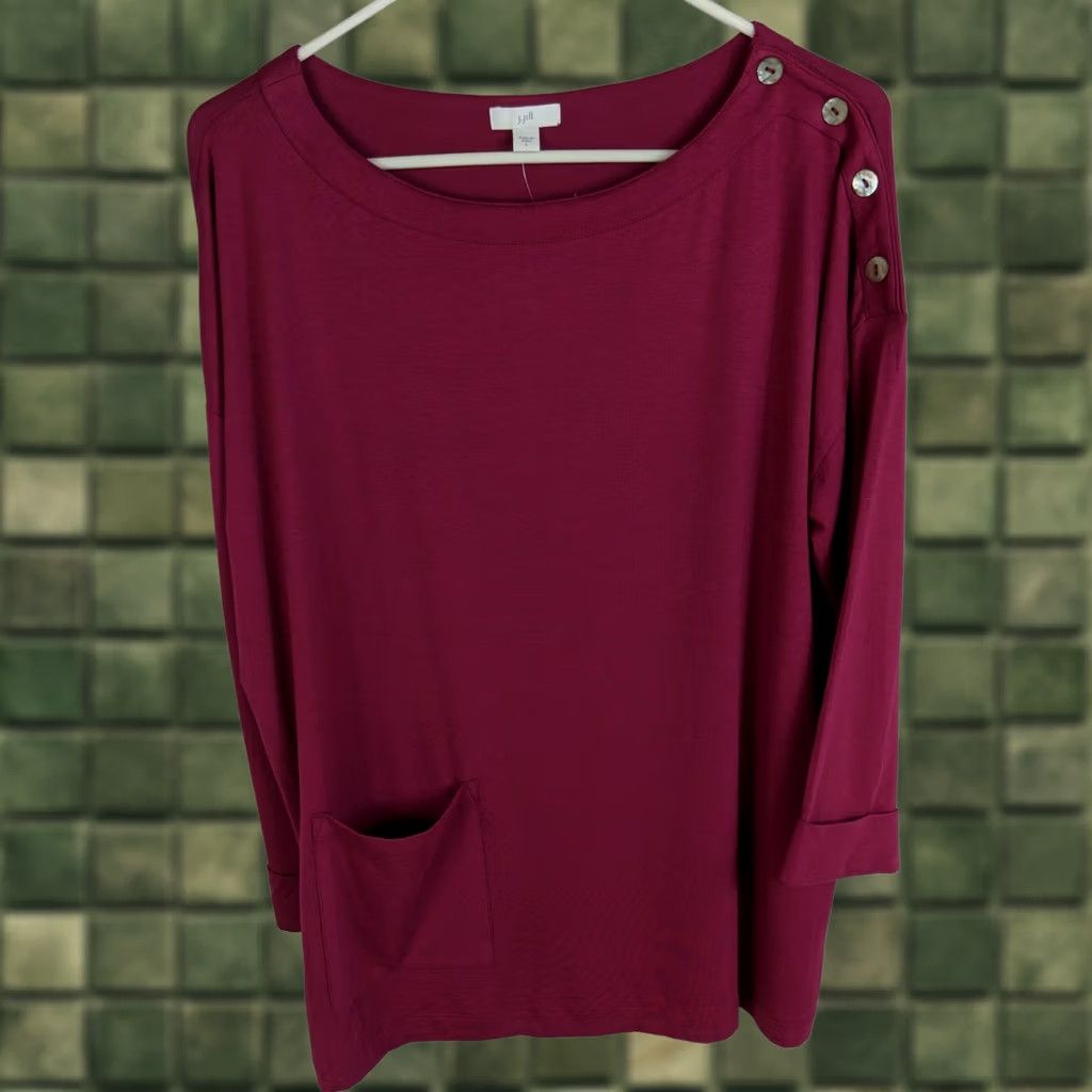J. Jill J Jill Women's L cotton knit top 3/4 sleeve burgundy Sangria NWT Boxy Pullover Shirt Womens Size L / US 10 / IT 46 - 1 Thumbnail