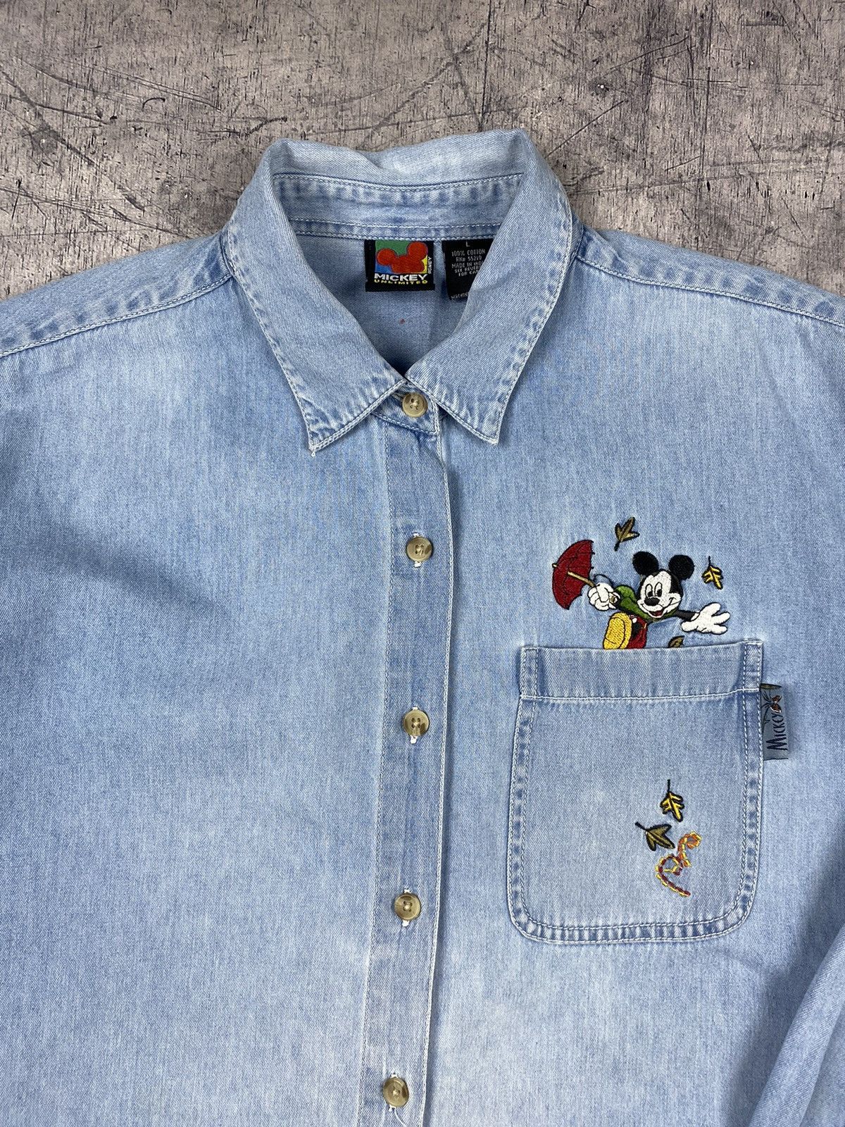 Disney Vintage Disney Mickey Mouse Denim Button Up Shirts Size US L / EU 52-54 / 3 - 6 Thumbnail