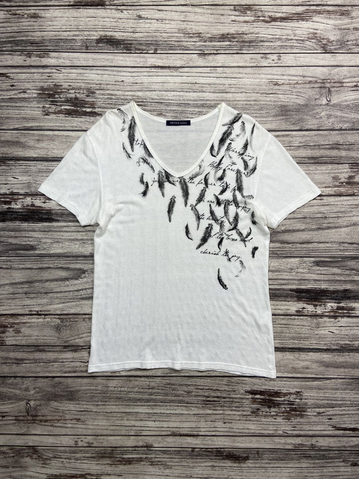 If Six Was Nine × Japanese Brand × Nicole Club Y2K Nicole NCFM Japan Rocks Feather Poem Tee Size US M / EU 48-50 / 2 - 1 Thumbnail
