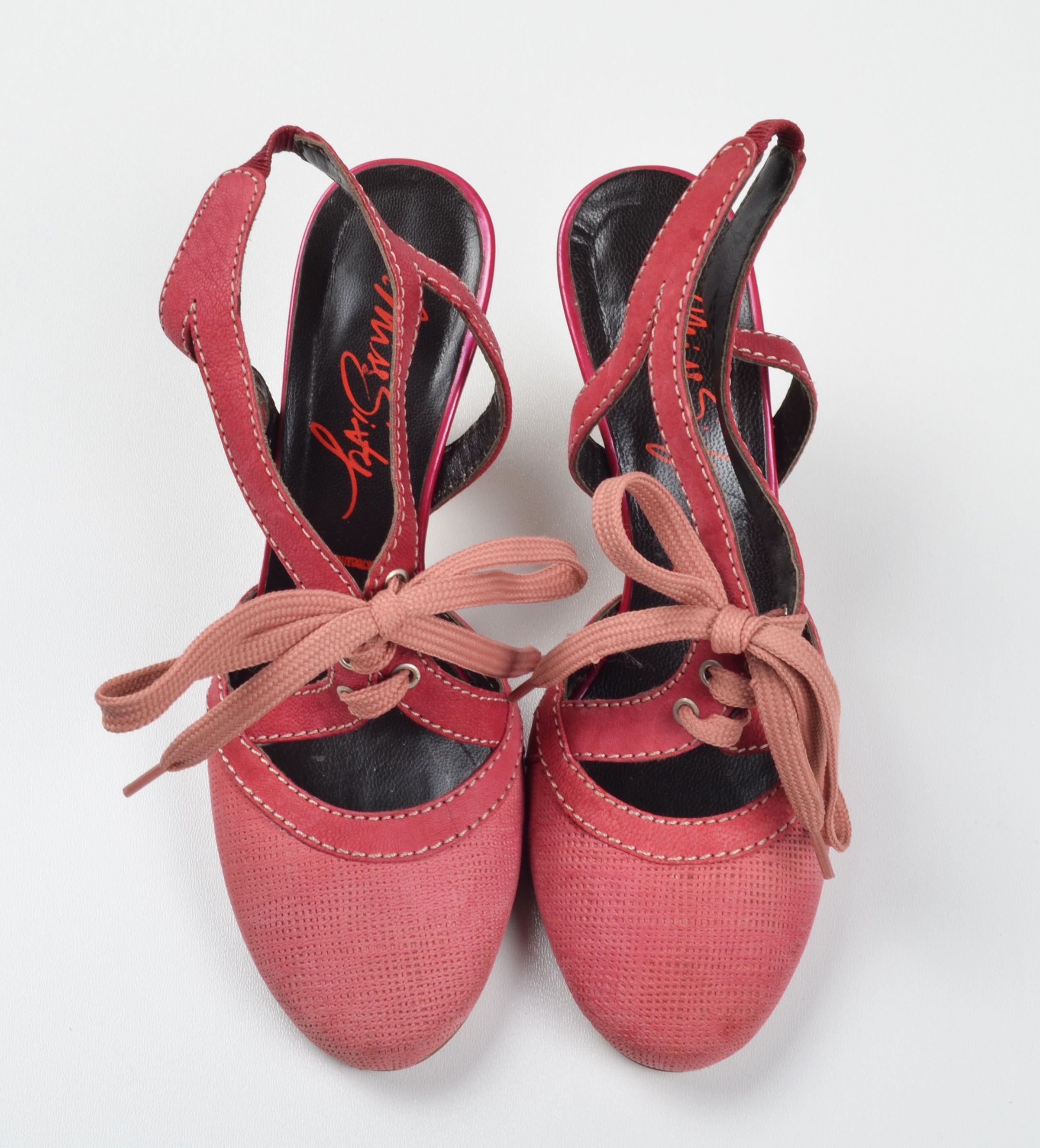 Miss Sixty Vintage Miss Sixty Y2K Pink Leather Lace Up Slingback Heels Size US 7 / IT 37 - 2 Thumbnail