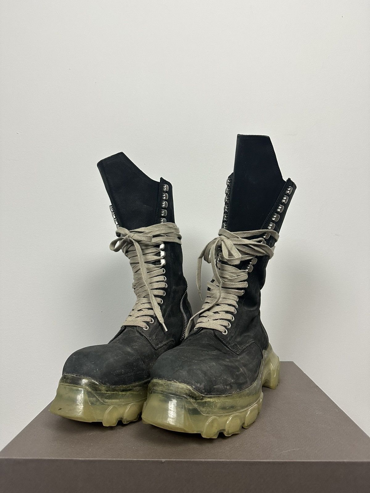 Pre-owned Rick Owens Fw20 ‘performa' Bozo Lace-up Army Boots In Black