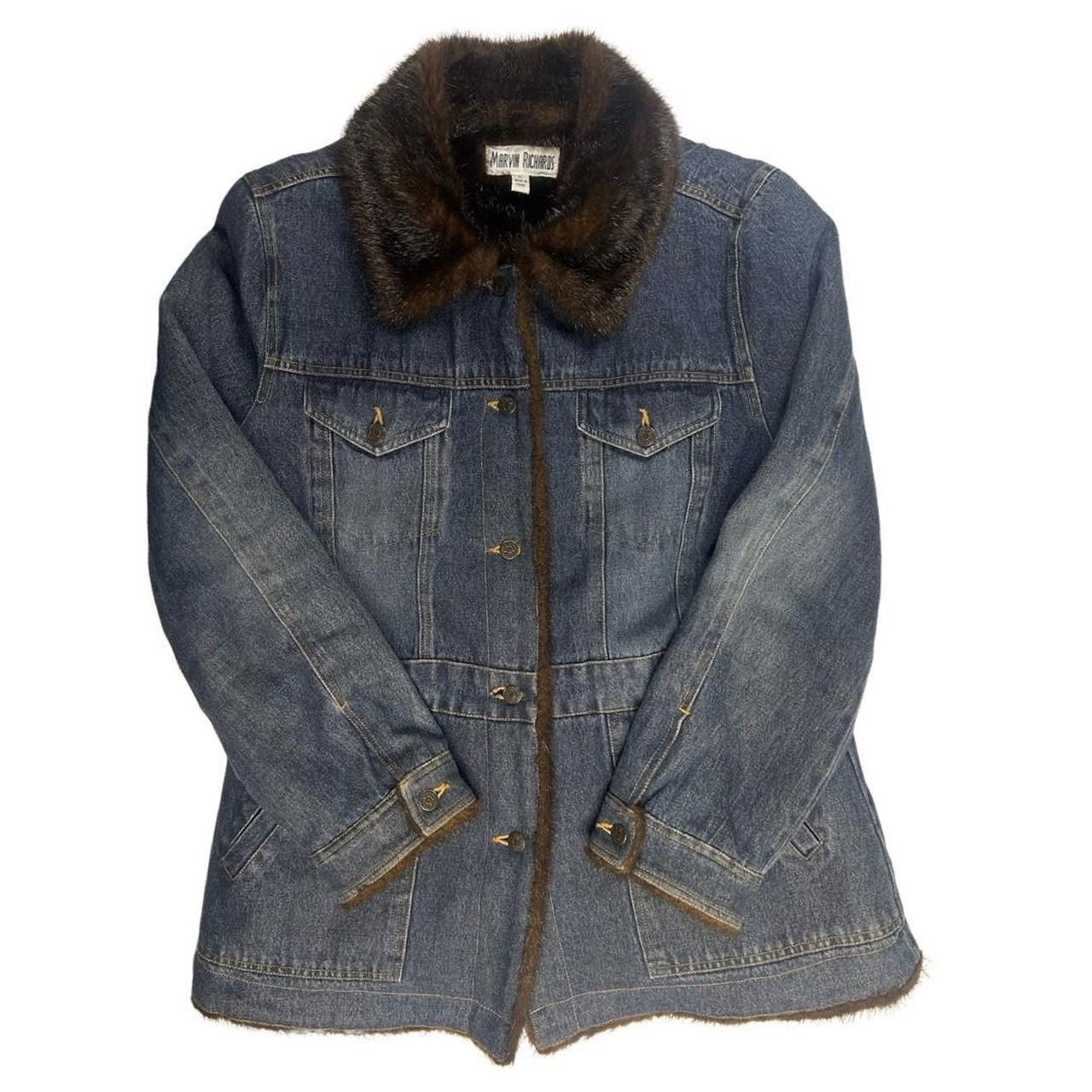 image of Vintage Denim Jacket Faux Fur in Blue, Women's (Size XL)