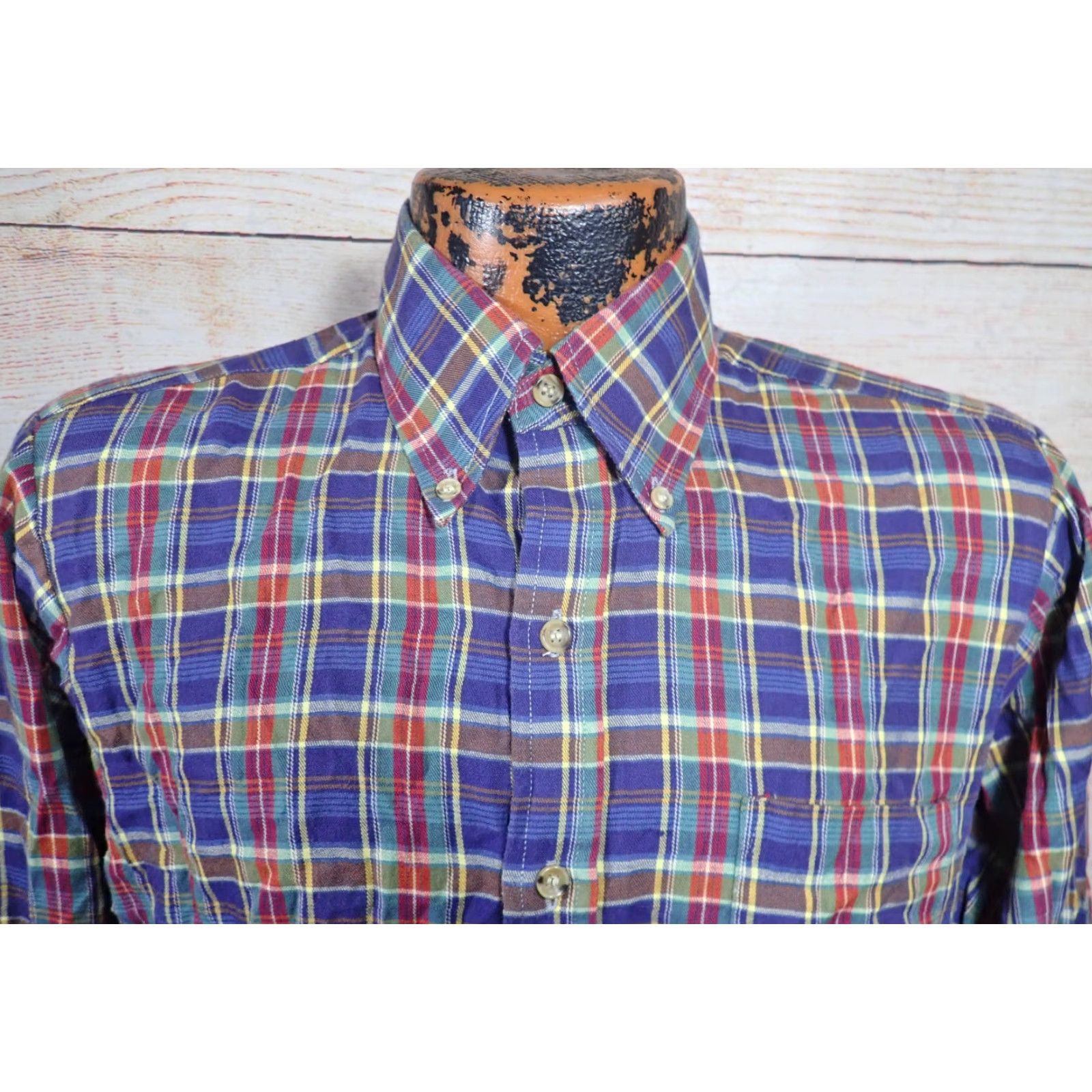 Arrow VINTAGE Arrow Mens Plaid Button Shirt Adult Medium Long Sleeve Cotton Navy Green Red 60s Retro Classic Casual Size US M / EU 48-50 / 2 - 2 Thumbnail