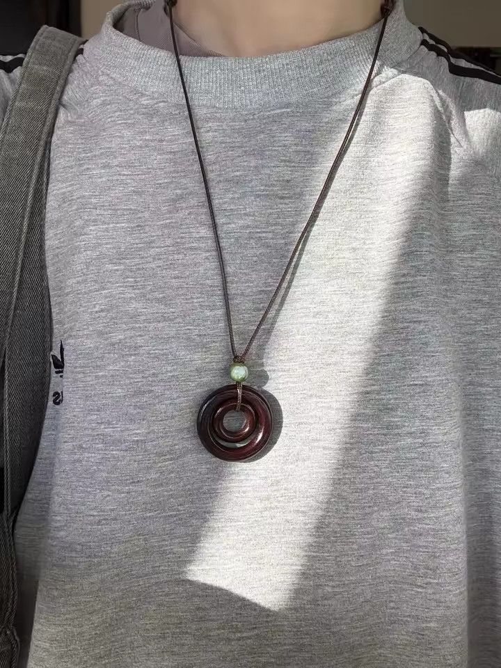 Handmade Wooden Circle Pendant Necklace Handmade Jewelry Gift For Her Size ONE SIZE - 3 Thumbnail