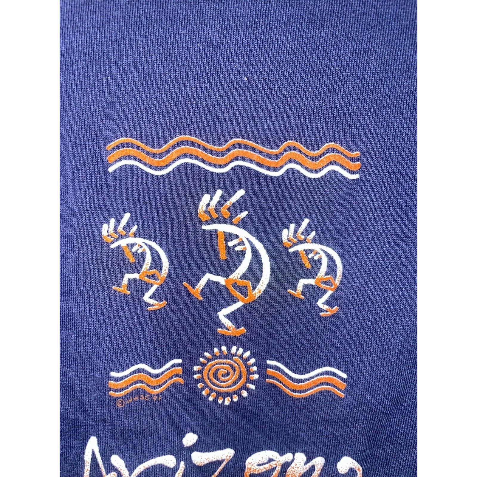 Jerzees Vintage Arizona Shirt AZ Aboriginal Kokopelli Blue Tee 90s L Size US L / EU 52-54 / 3 - 3 Thumbnail