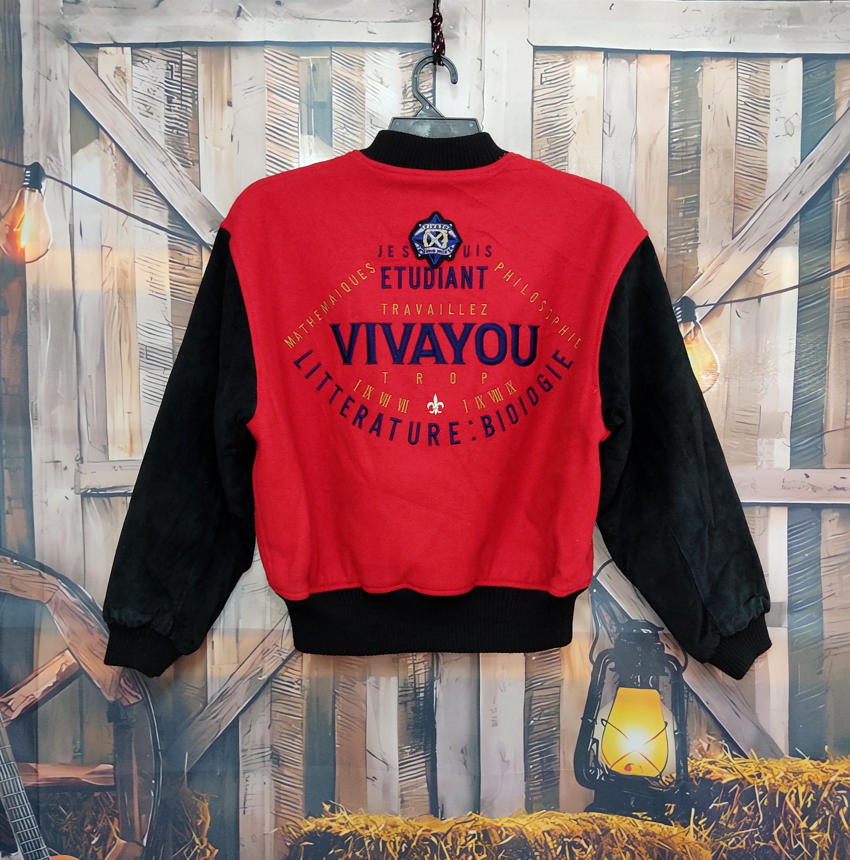 Japanese Brand × Leather × Varsity Jacket VIVAYOU JAPAN Leather Sleeves  Wool Varsity Jacket | Grailed