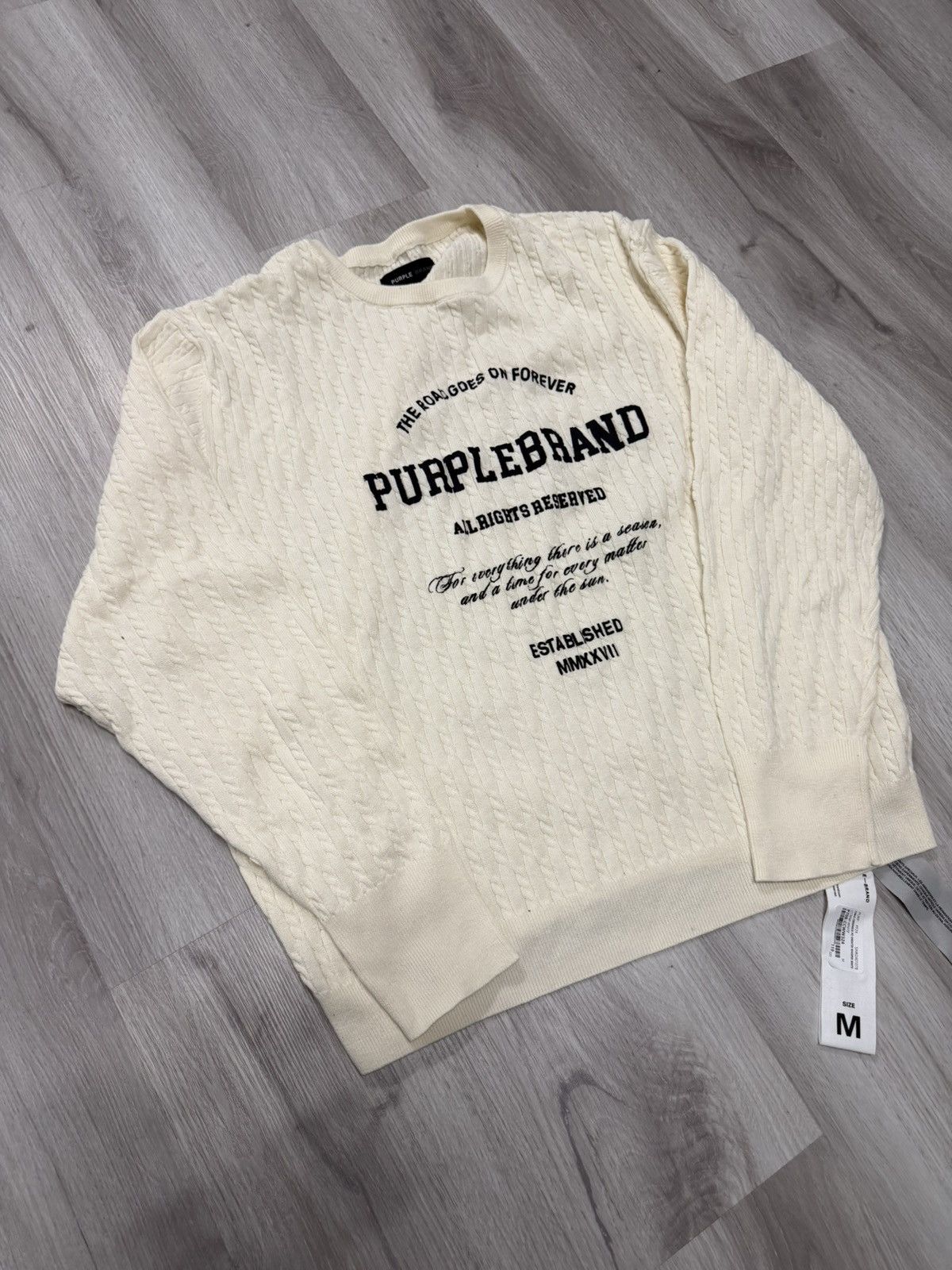 Purple Brand Cable Crewneck Sweater Whisper White