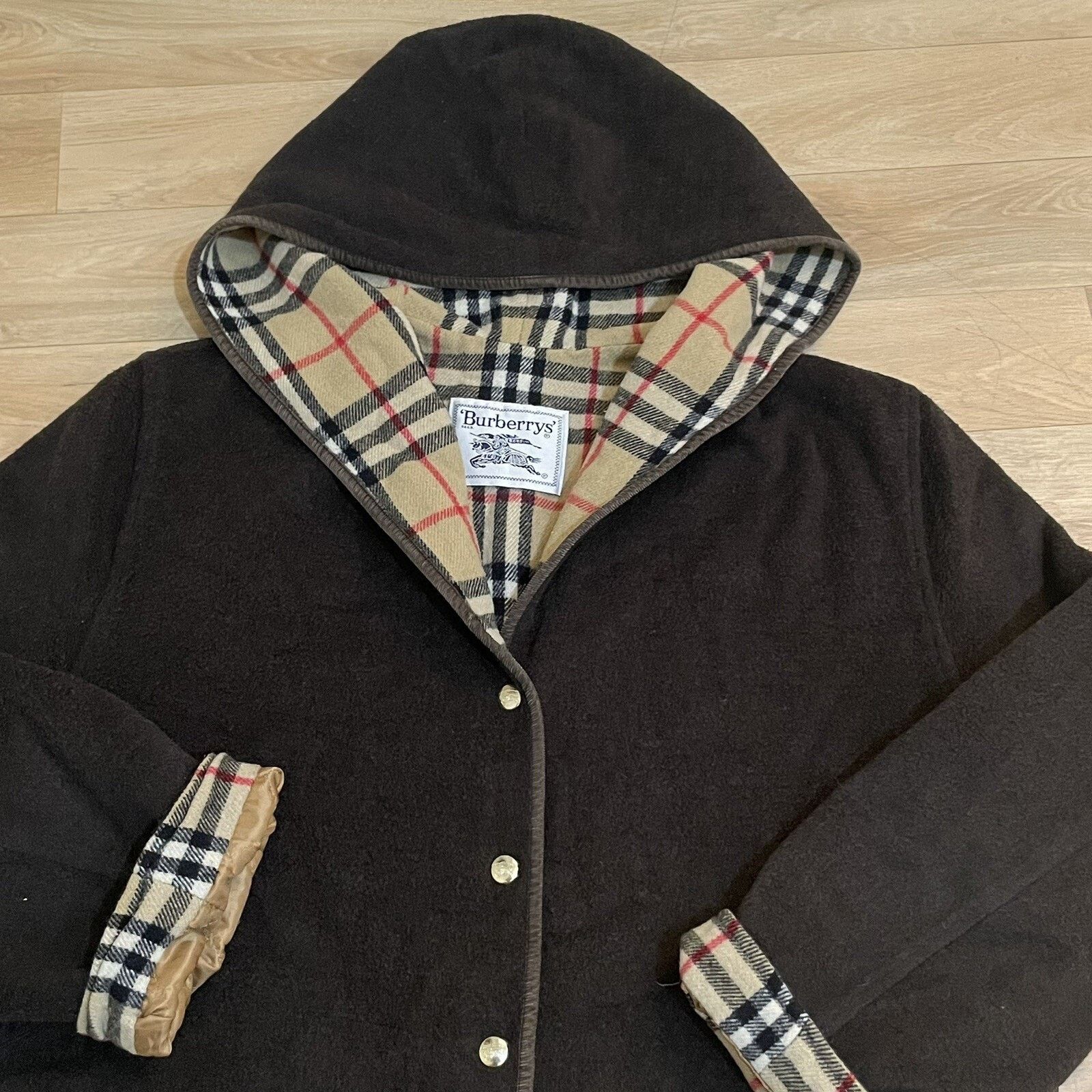 Burberry Vintage burberry coat jacket hooded wool nova check Women's Size L / US 10 / IT 46 - 1 Thumbnail