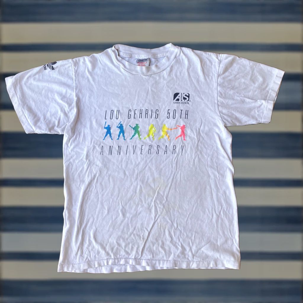 Vintage VINTAGE 90s Adidas Lou Gehrig 50th Anniversary Als White T Shirt Large Size US L / EU 52-54 / 3 - 1 Thumbnail