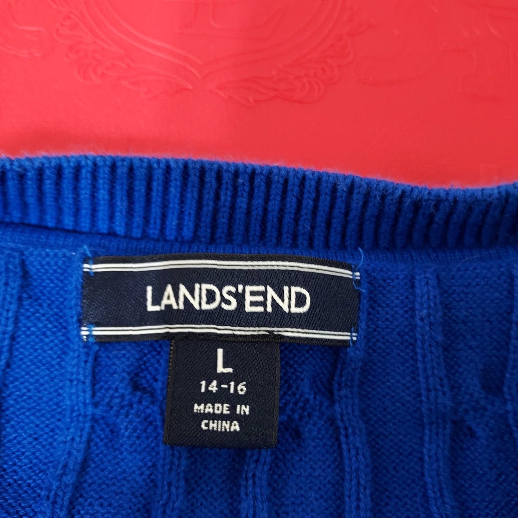 Lands' End Lands' End Sweater Blue Cable-Knit Long Sleeve Shirt Womens Size L Farm Credit Logo Embroidered Pullover Casual Knit Cotton Blend Regular Size L / US 10 / IT 46 - 7 Thumbnail