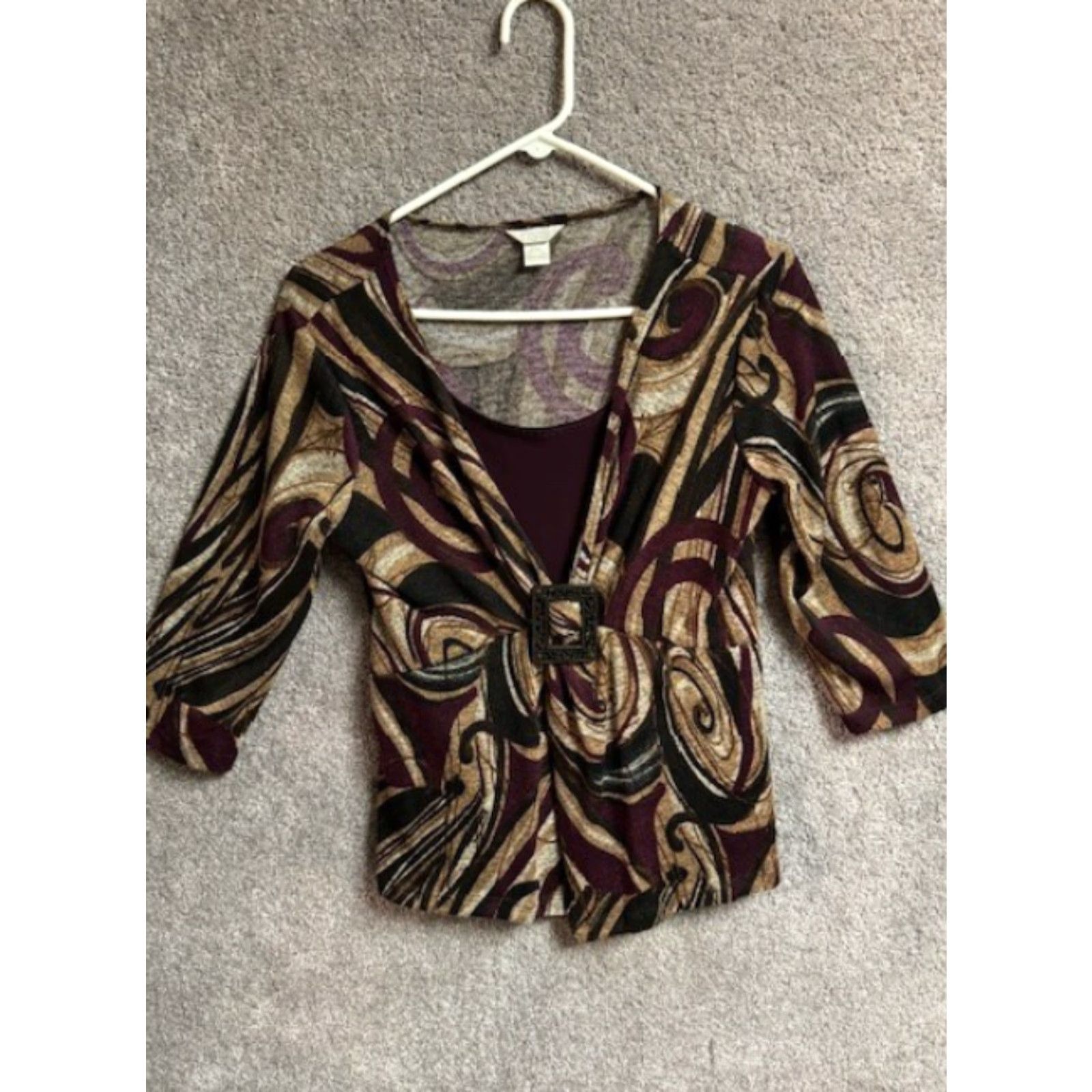 Vintage VINTAGE 90s Y2K Christopher & Banks Geometric Paisley Buckle Top Blouse Petite M Women Office Career Fall Whimsigoth Mens? Size M / US 6-8 / IT 42-44 - 2 Thumbnail
