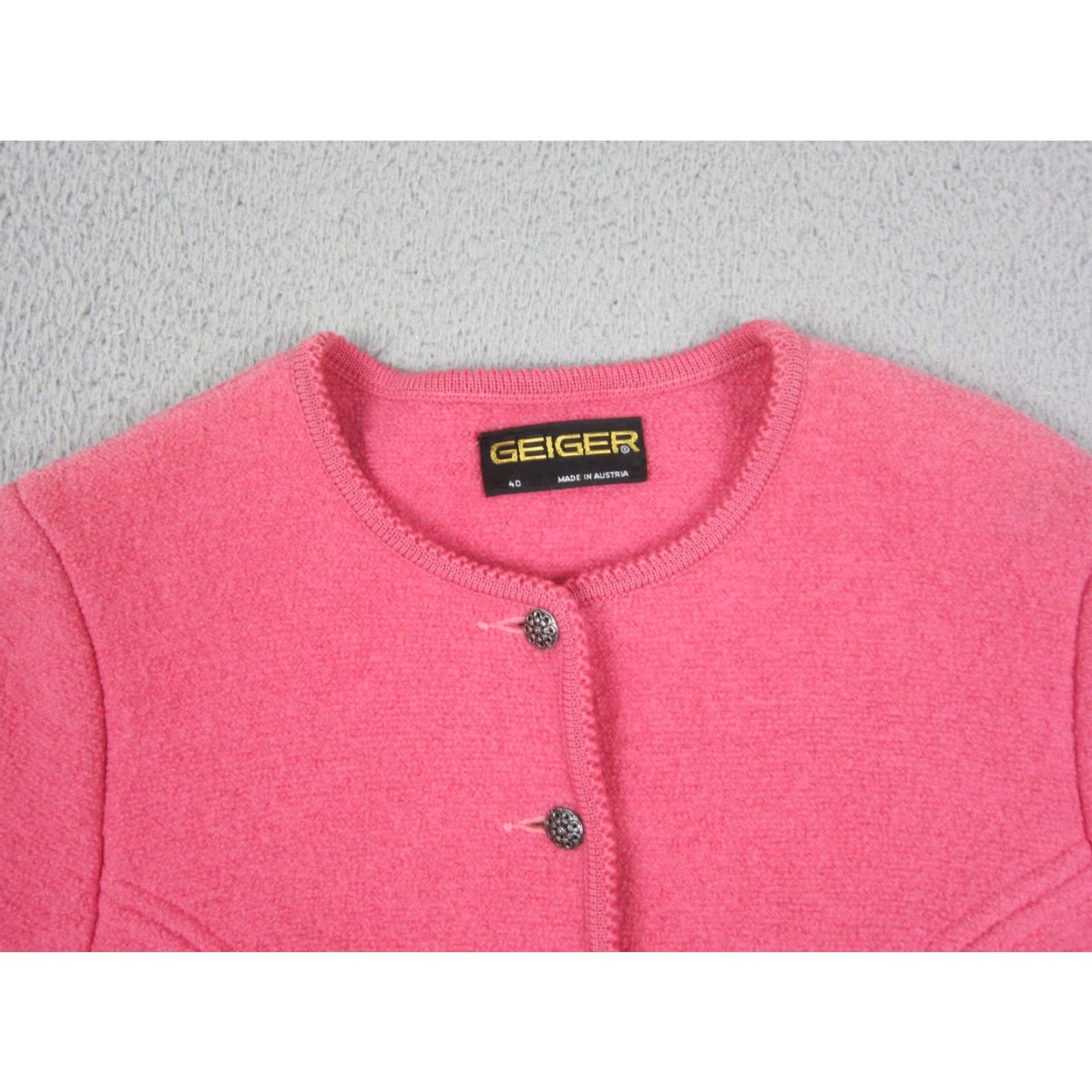 Vintage VINTAGE Geiger Cardigan Womens L Pink Wool Button Front Crew Neck 90s Austria Sweater Ladies Size L / US 10 / IT 46 - 2 Thumbnail
