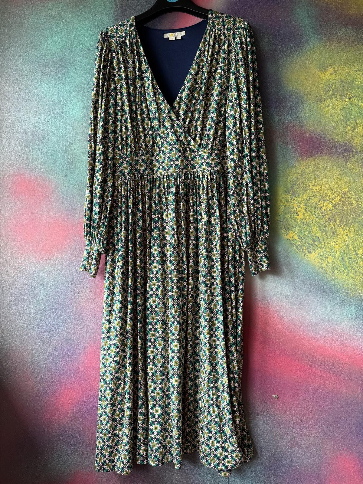 Other Boden Green Geometric Tile Fixed Wrap Jersey Maxi Dress Size XL / US 12-14 / IT 48-50 - 1 Thumbnail