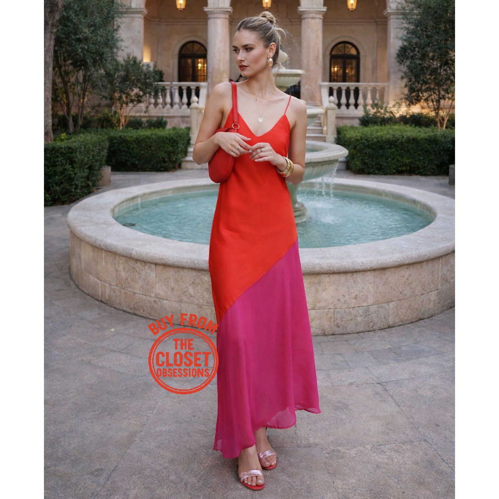 Mango Mango Red Pink Colorblock Asymmetrical Maxi Dress NWT Size M / US 6-8 / IT 42-44 - 4 Thumbnail