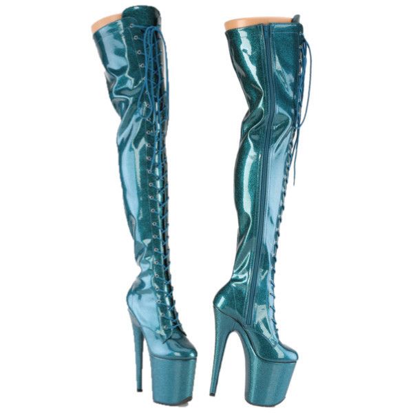 Other Flamingo 3020 Teal Glitter Patent 3020 Thigh High 4" Platfor Size US 7 / IT 37 - 2 Thumbnail