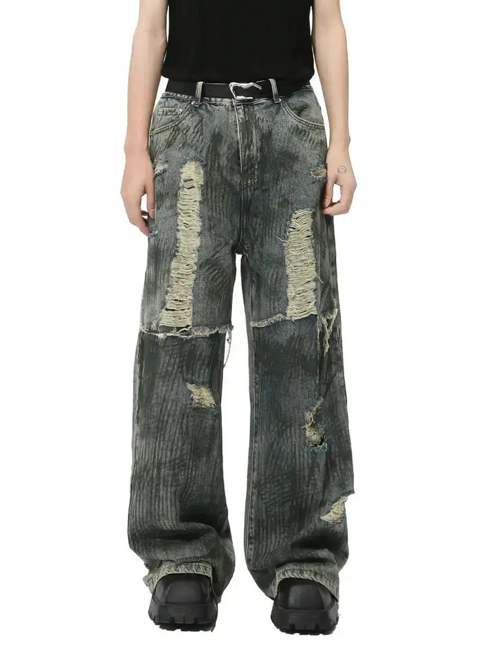Japanese Brand Retro patchwork straight leg ripped jeans Size US 30 / EU 46 - 6 Thumbnail