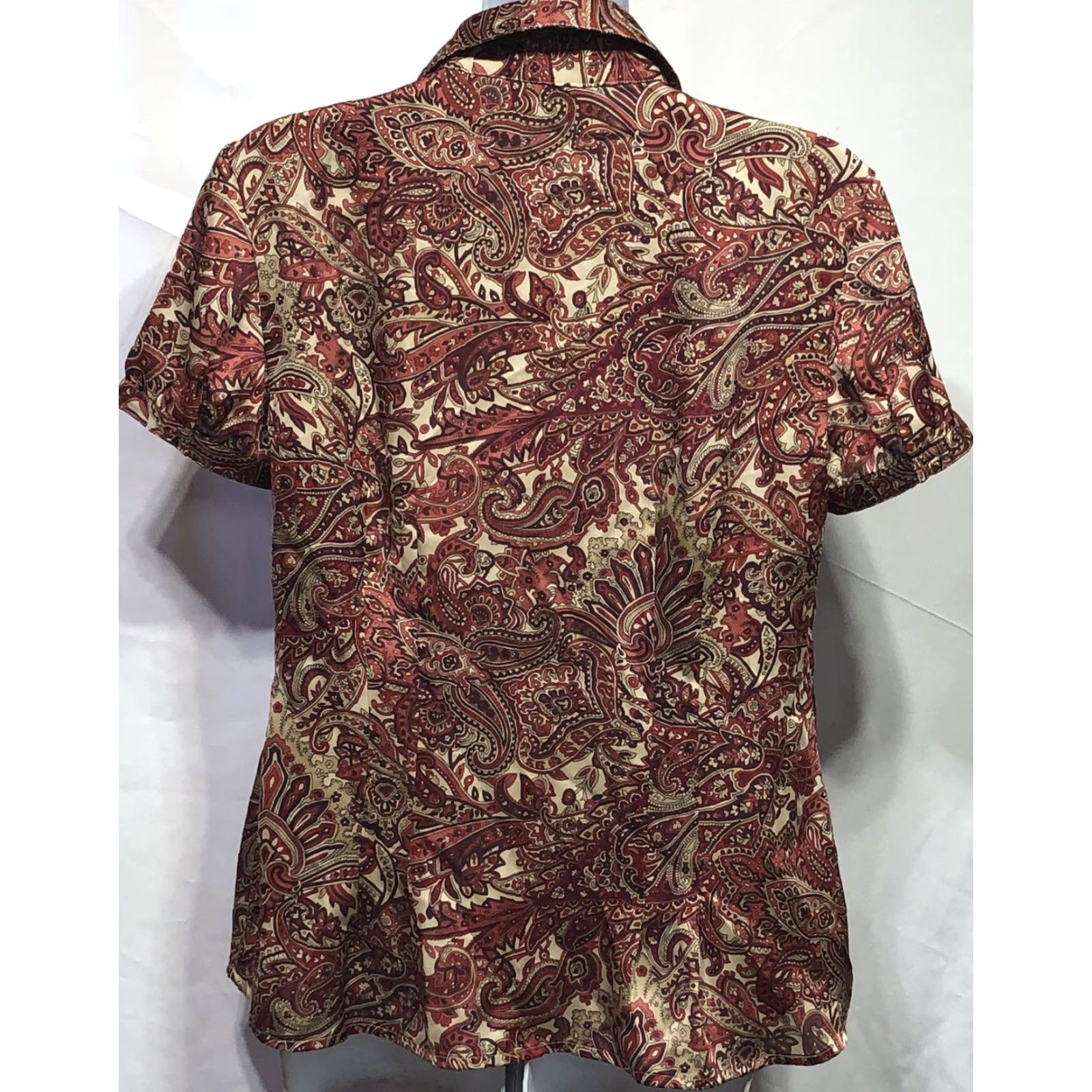 Ann Taylor Ann Taylor Loft Blouse 8 Multicolor V-Neck Geometric Short Sleeve Casual Wear Womens Size M / US 6-8 / IT 42-44 - 3 Thumbnail