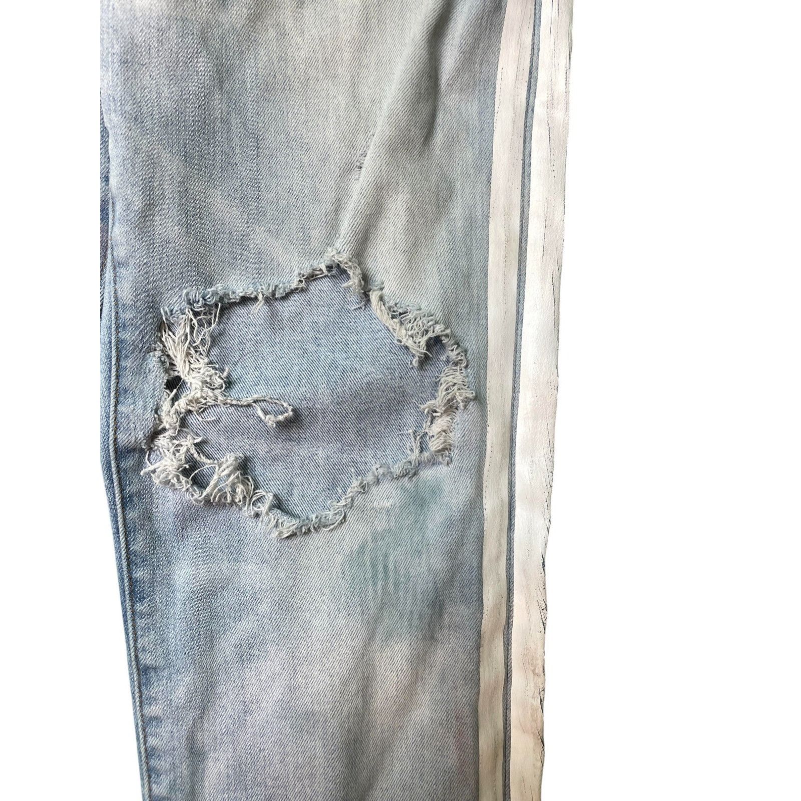Amiri Amiri Thrasher White Stripe Light Wash Jeans Size US 34 / EU 50 - 3 Thumbnail