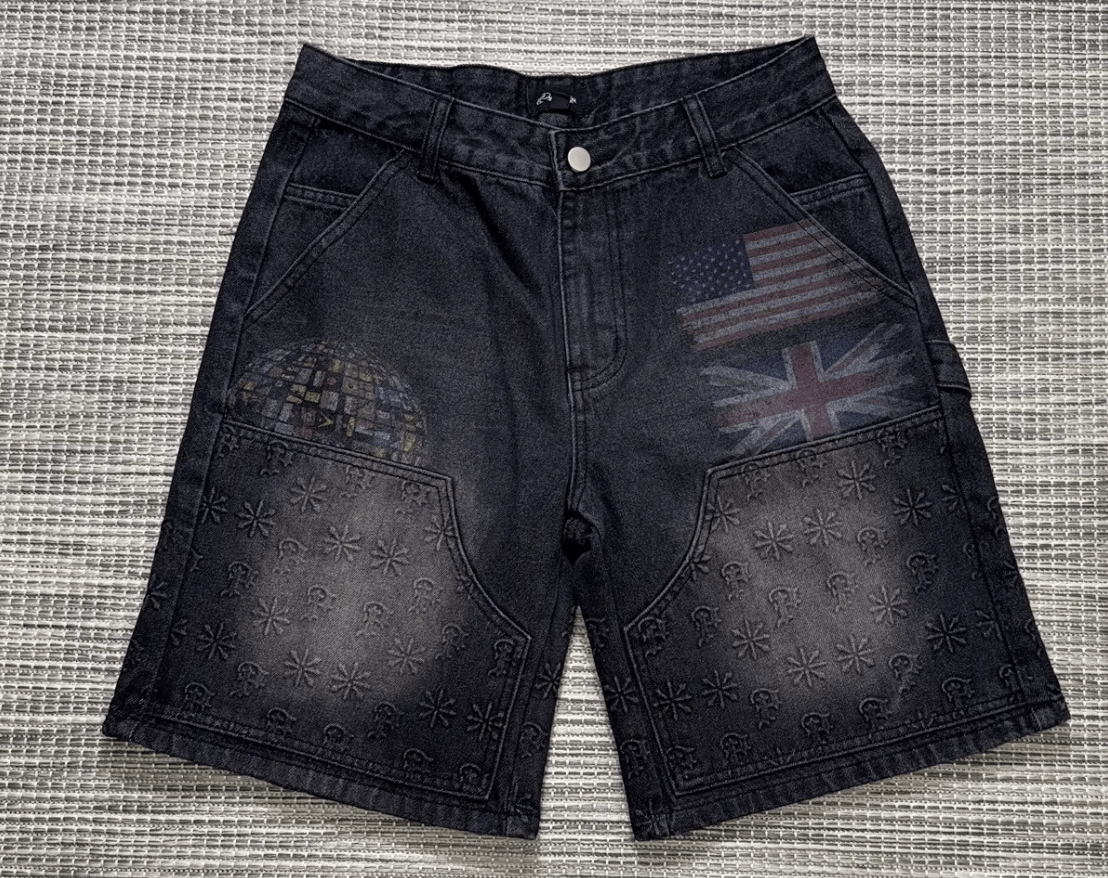 Prestige Embossed Black Denim Jean Shorts