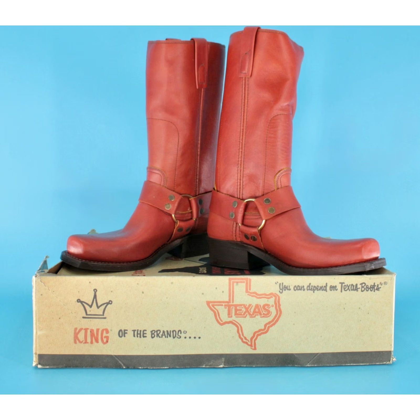 Vintage VTG 70s Boots Texas Boots Mens VTG 70s Red Brown Harness Boots Sz 7 D Leather Cowboy Motorcycle Biker Size US 7 / EU 40 - 2 Thumbnail
