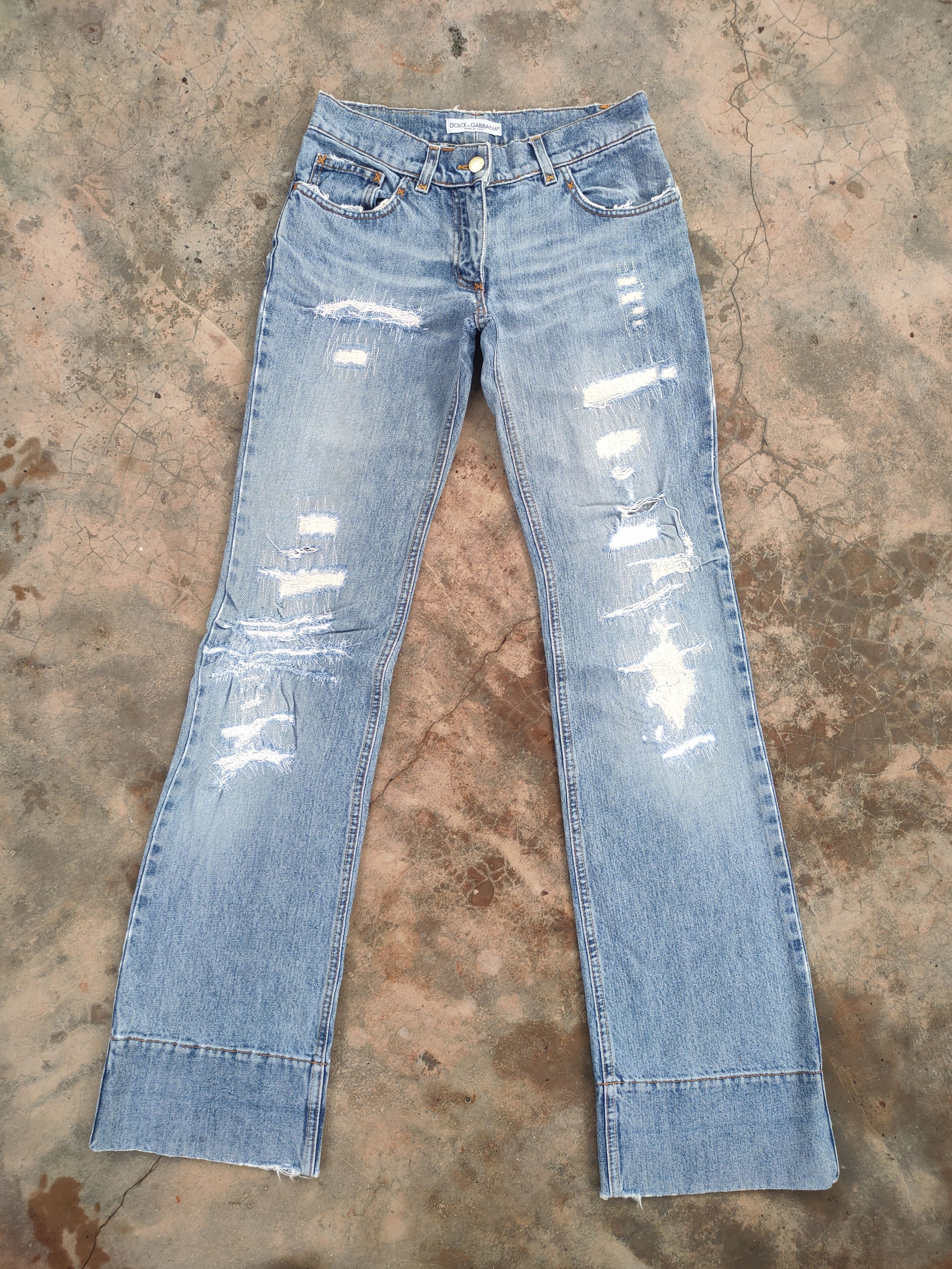 Dolce & Gabbana FLARE💥 DOLCE & GABBANA FADED WOMAN RIPPED DENIM JEAN PANTS Size US 28 / EU 44 - 1 Thumbnail