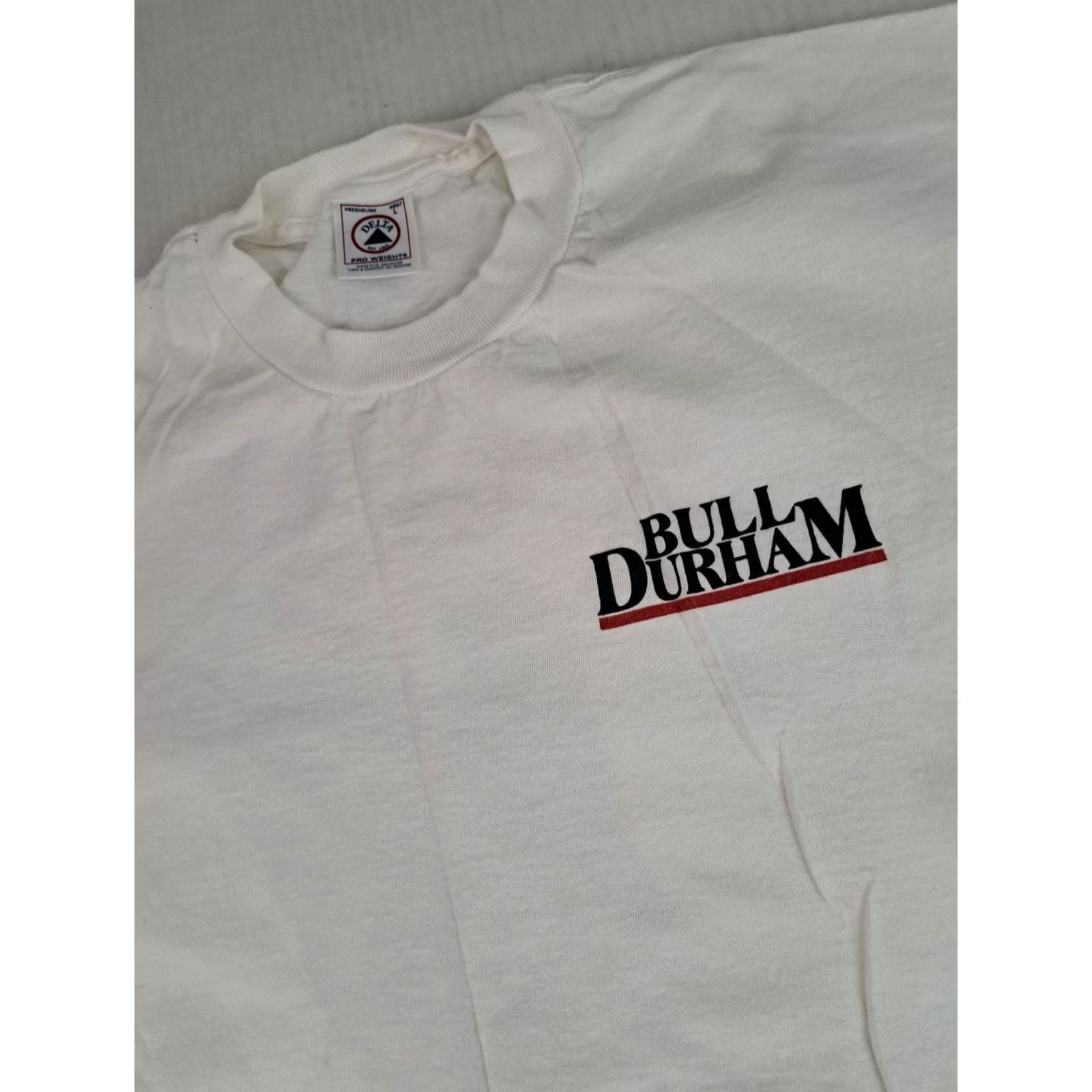 Delta VINTAGE Delta T-Shirt Bull Durham Bulldogger Bull Wrestler Crew Neck Short Sleeve Men L White Canvas Cotton Rodeo 1990s Logo Casual Shirt Size US L / EU 52-54 / 3 - 3 Thumbnail