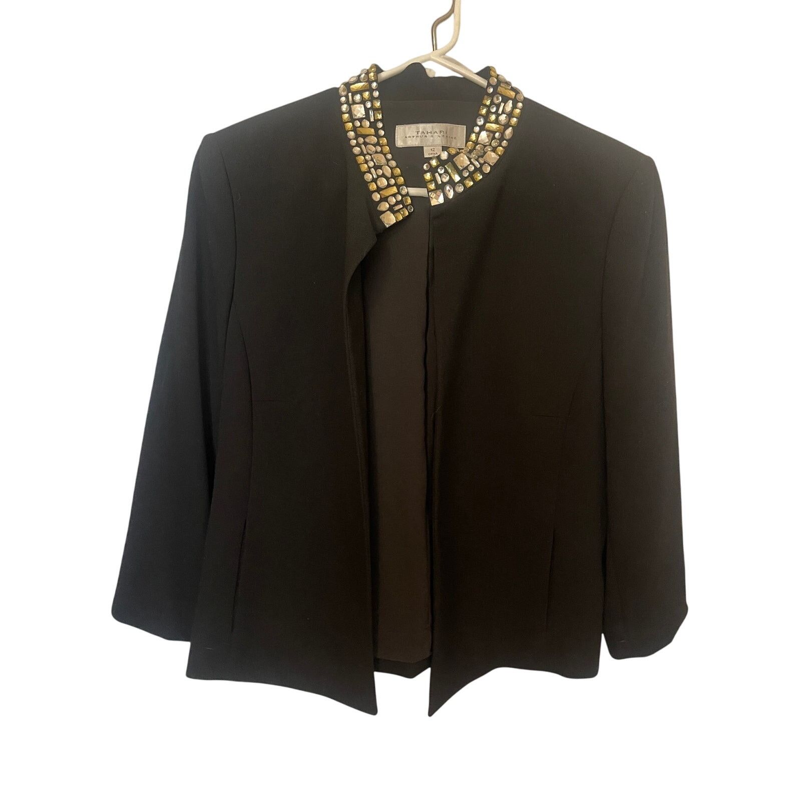 Elie Tahari Tahari Black Embellished Collar Open Front Jacket Size 12 Size L / US 10 / IT 46 - 1 Thumbnail