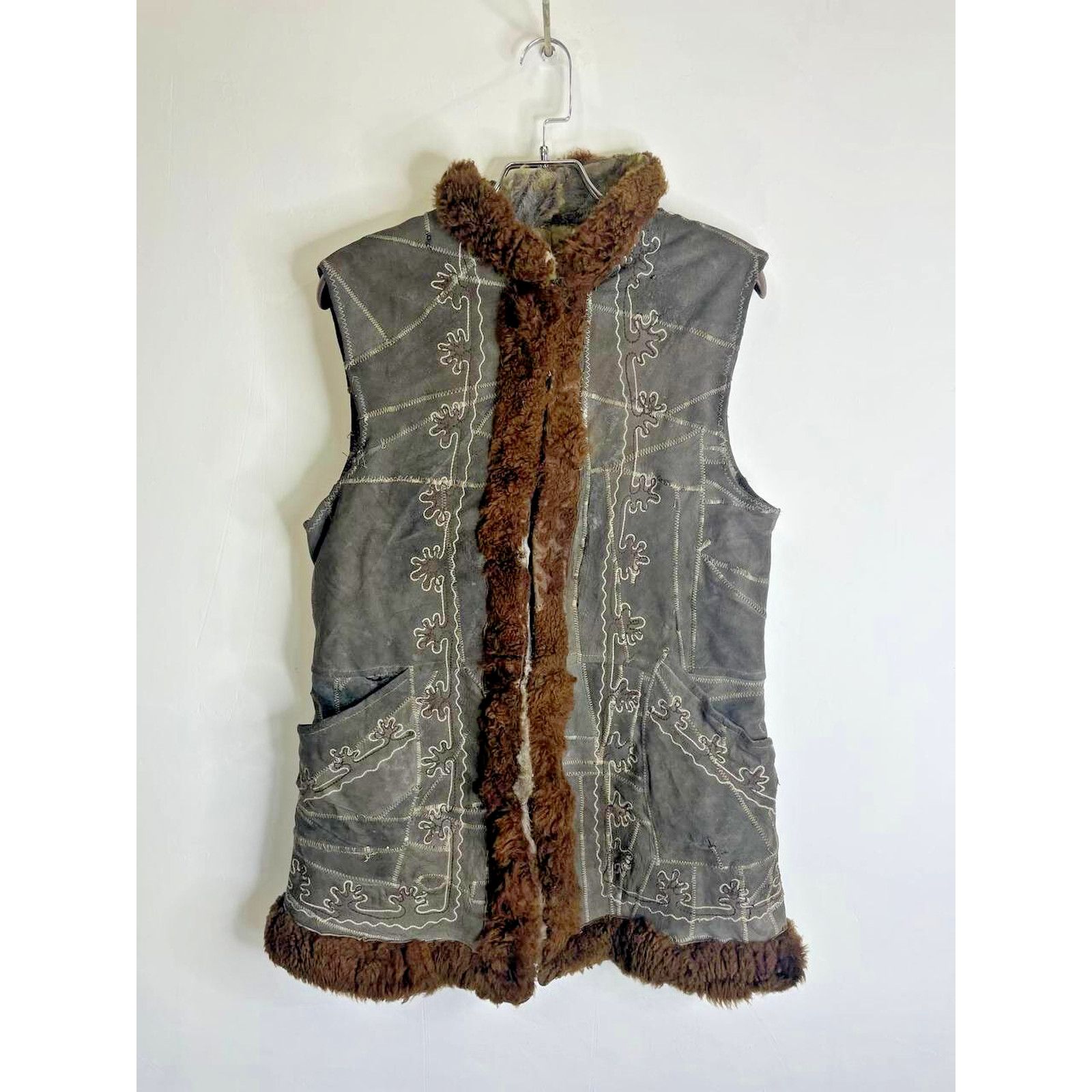Japanese Brand × Vintage Vintage Shearling Patchwork Fur Vest Brown Suede Waistcoat Size M / US 6-8 / IT 42-44 - 1 Thumbnail