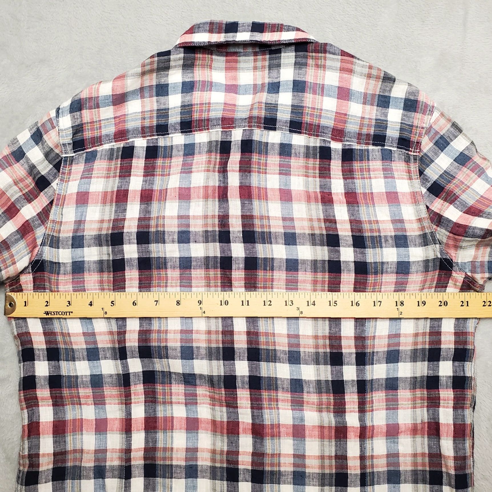 Murano Murano Shirt Mens L Blue Pink Plaid 100% Linen Short Sleeve Button Fitted Size US L / EU 52-54 / 3 - 6 Thumbnail