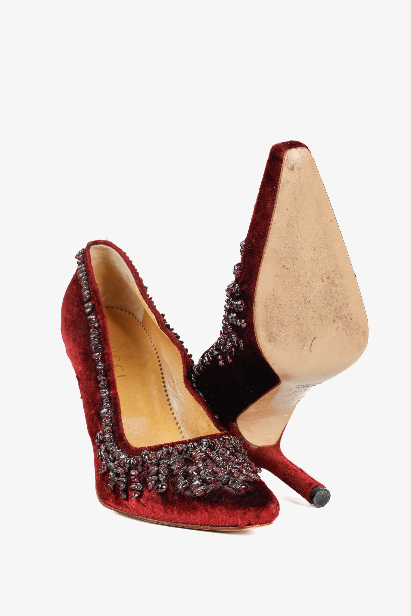 Gucci Gucci by Tom Ford S/S 1999 Velvet Onyx Embellished Pumps Size US 7 / IT 37 - 4 Thumbnail