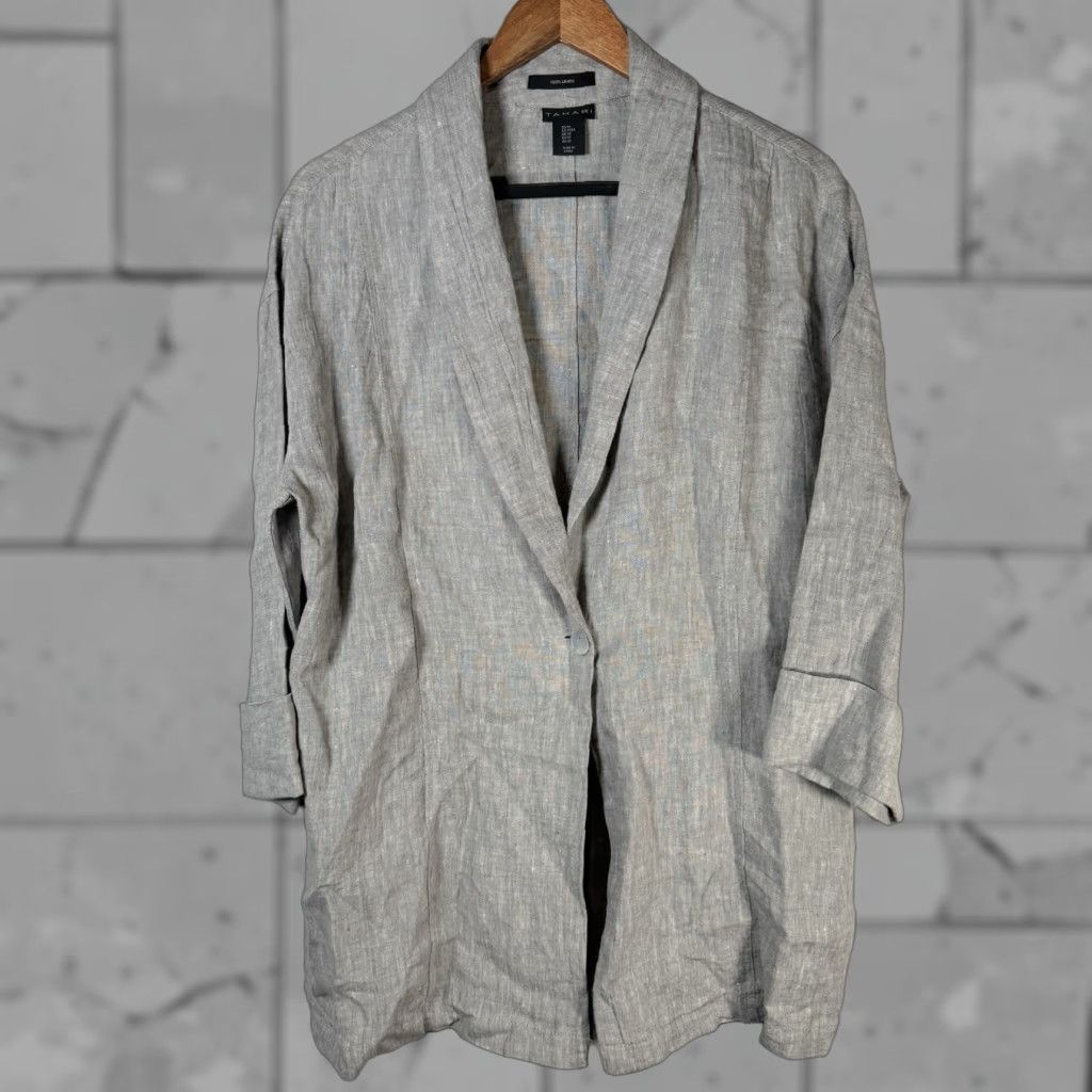 Vintage Tahari 100% Linen Gray Long Sleeve Shirt Jacket Womens Size M Size M / US 6-8 / IT 42-44 - 1 Thumbnail